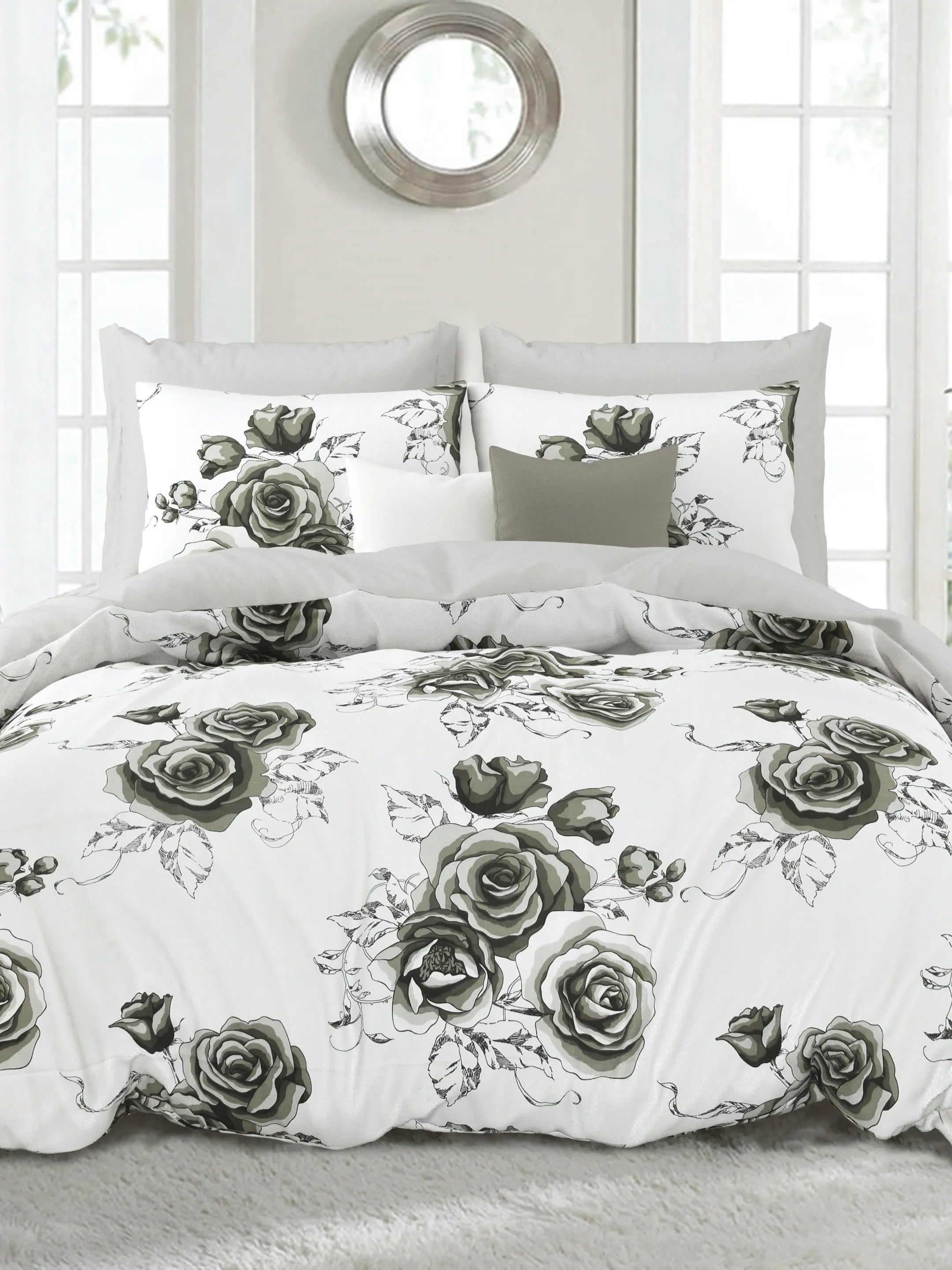 LIVING ROOTS Jaipuri Hand Block Print Double King Cotton Bedsheet 86*104 inches (7.1*8.6 feet) With 2 Pillow Cover | 240 TC | Rich Fast Colour With No Colour Bleeding | (510-A) (Grey)