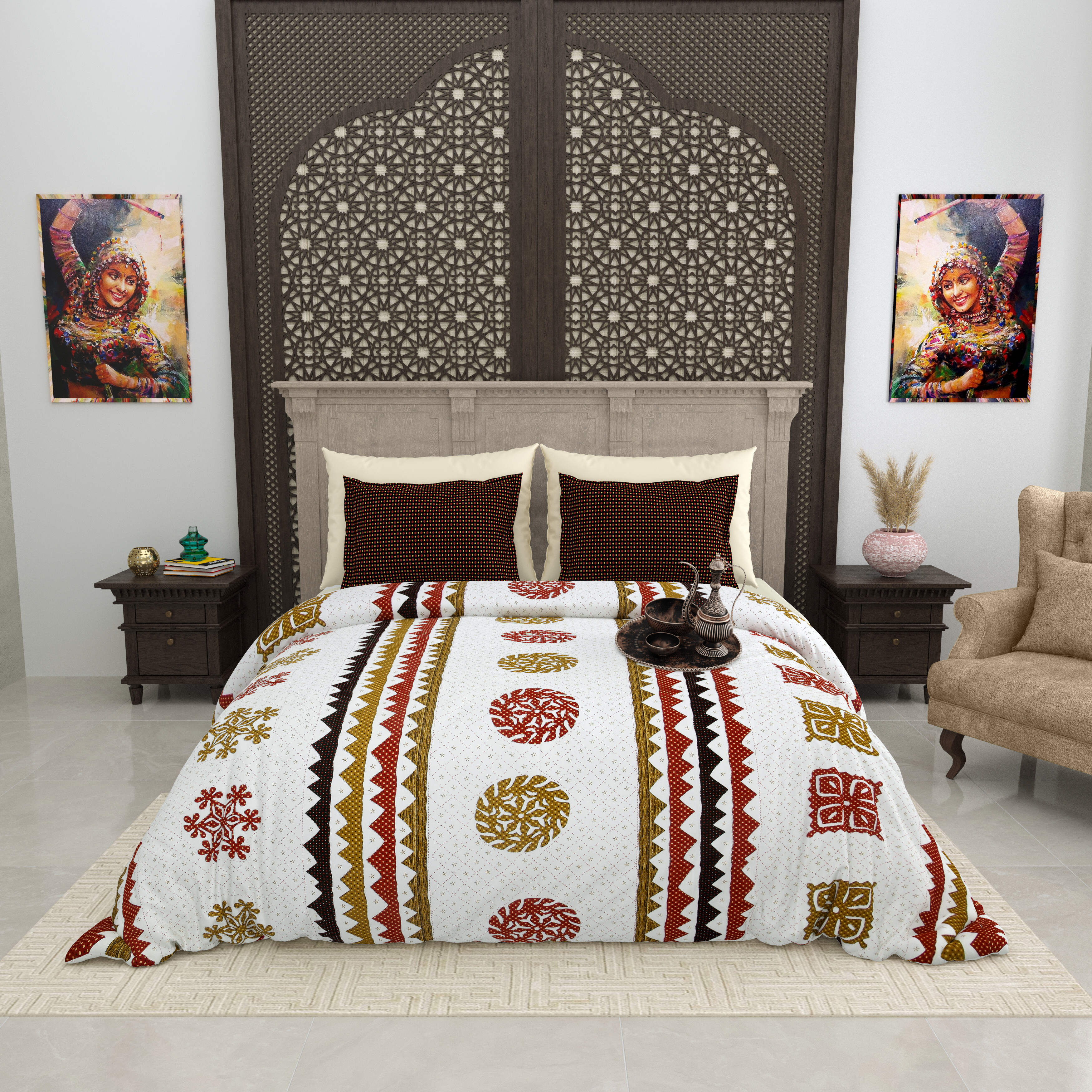 LIVING ROOTS Jaipuri Hand Block Print Super King Cotton Bedsheet 104*104 inches (8.6*8.6 feet) With 2 Pillow Cover | 240 TC | Rich Fast Colour With No Colour Bleeding | (511-A) (Multi)