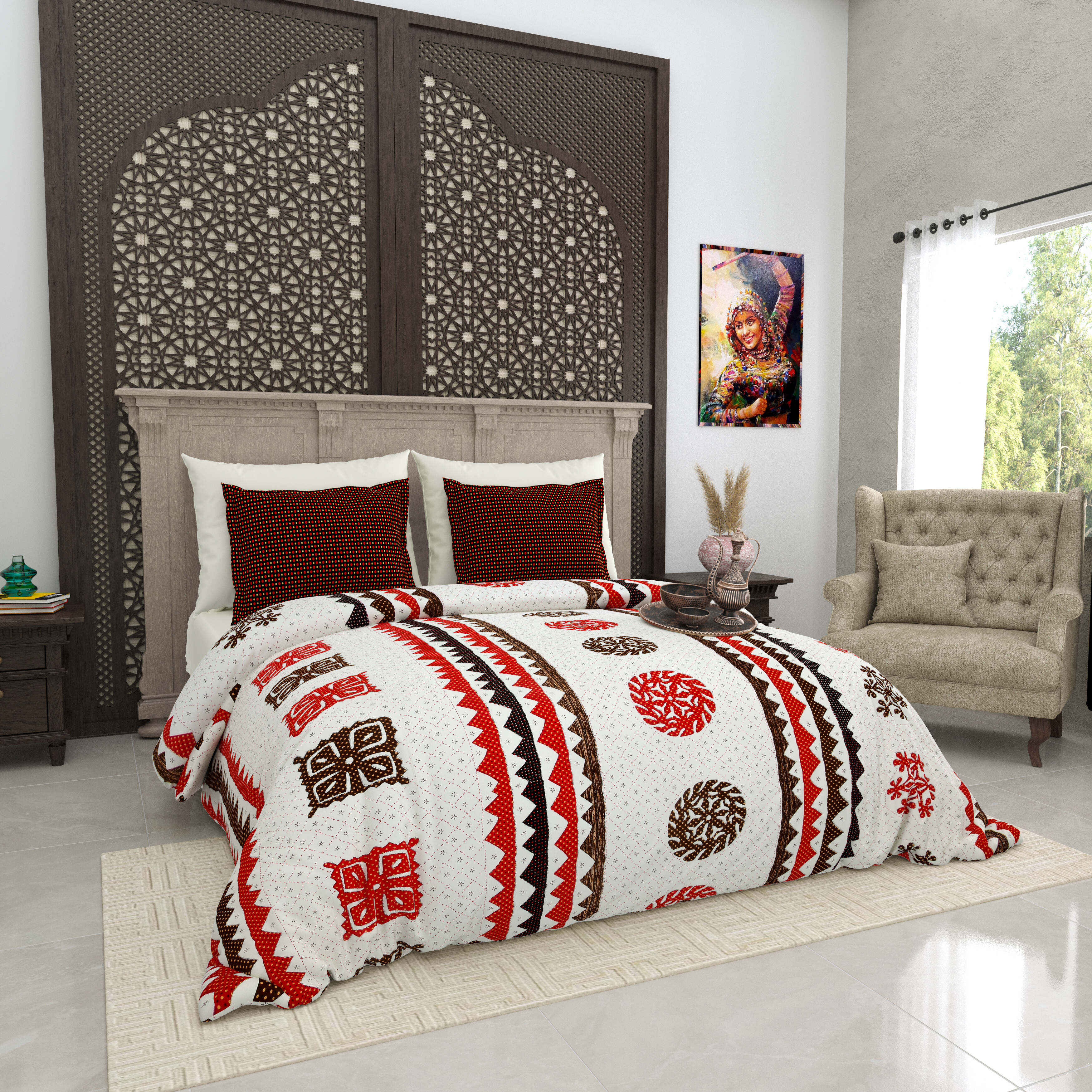 LIVING ROOTS Jaipuri Hand Block Print Super King Cotton Bedsheet 104*104 inches (8.6*8.6 feet) With 2 Pillow Cover | 240 TC | Rich Fast Colour With No Colour Bleeding | (511-B) (Multi)