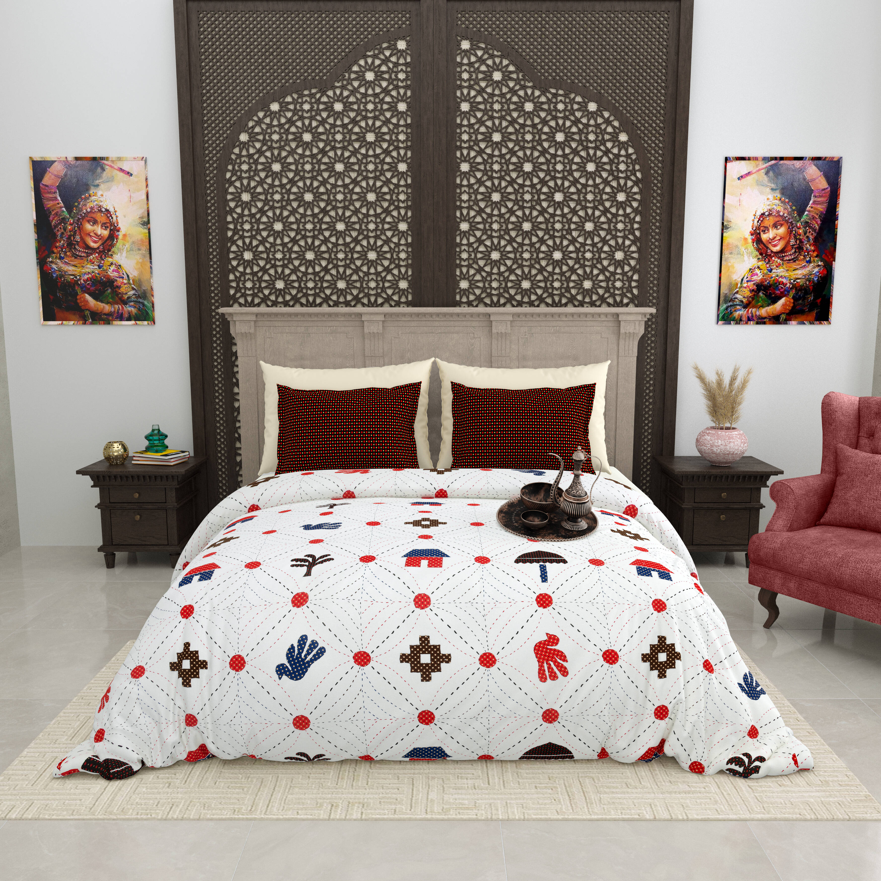 LIVING ROOTS Jaipuri Hand Block Print Super King Cotton Bedsheet 104*104 inches (8.6*8.6 feet) With 2 Pillow Cover | 240 TC | Rich Fast Colour With No Colour Bleeding | (512-C) (Multi)