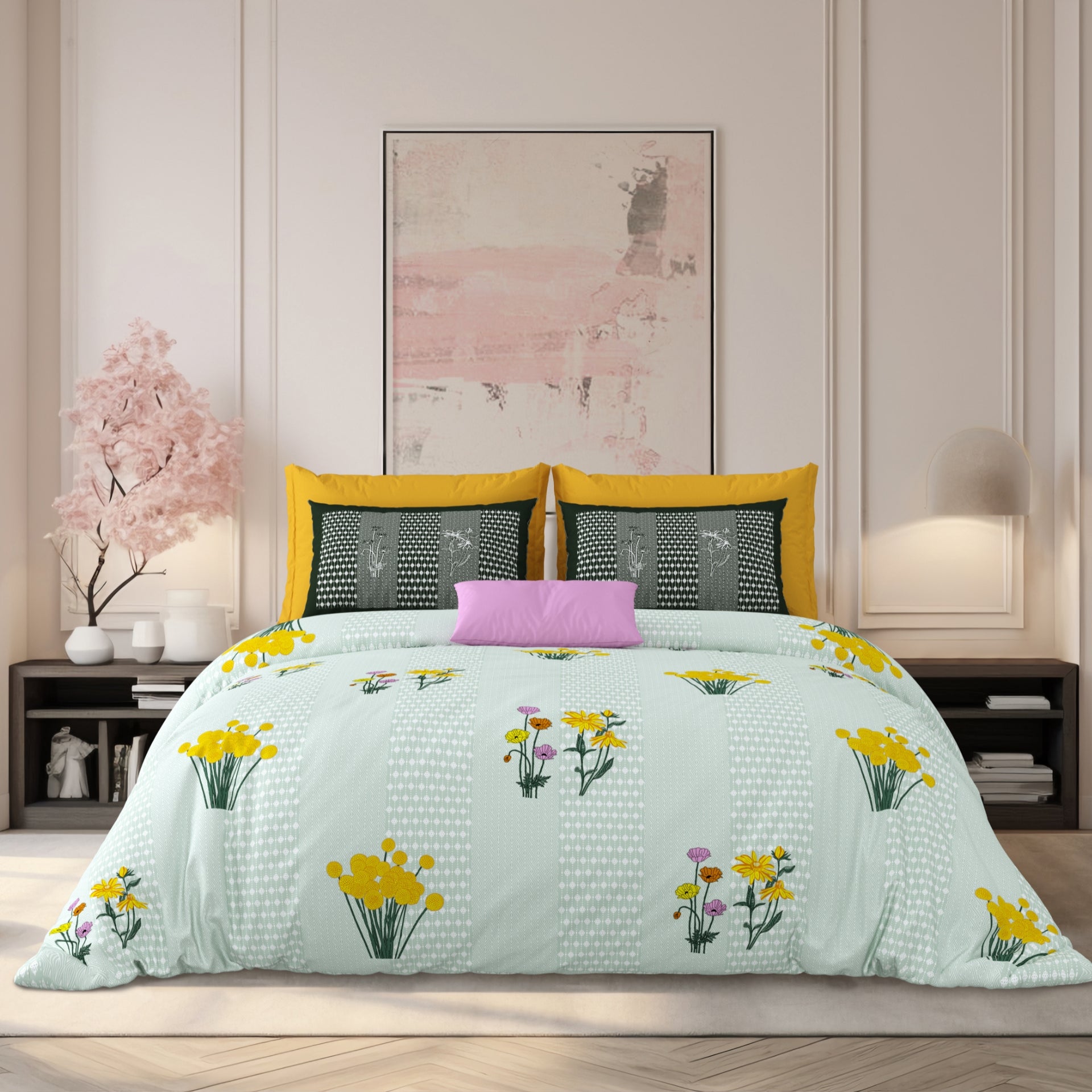 LIVING ROOTS Jaipuri Hand Block Print Super King Cotton Bedsheet 104*104 inches (8.6*8.6 feet) With 2 Pillow Cover | 240 TC | Rich Fast Colour With No Colour Bleeding | (522-E) (Green)