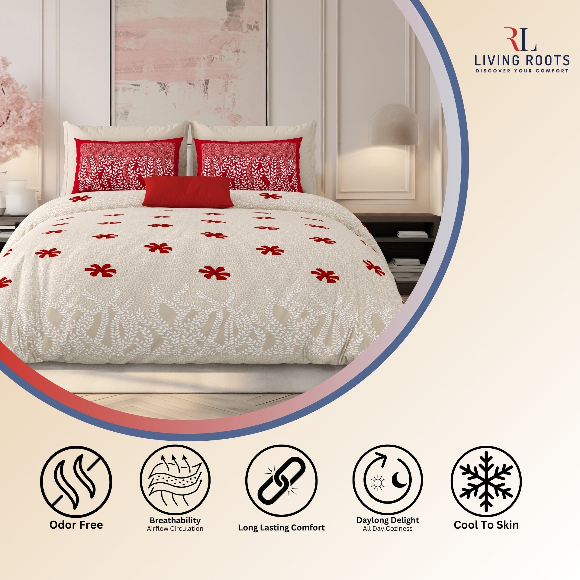 LIVING ROOTS Jaipuri Hand Block Print Super King Cotton Bedsheet 104*104 inches (8.6*8.6 feet) With 2 Pillow Cover | 240 TC | Rich Fast Colour With No Colour Bleeding | (523-A) (Brown)
