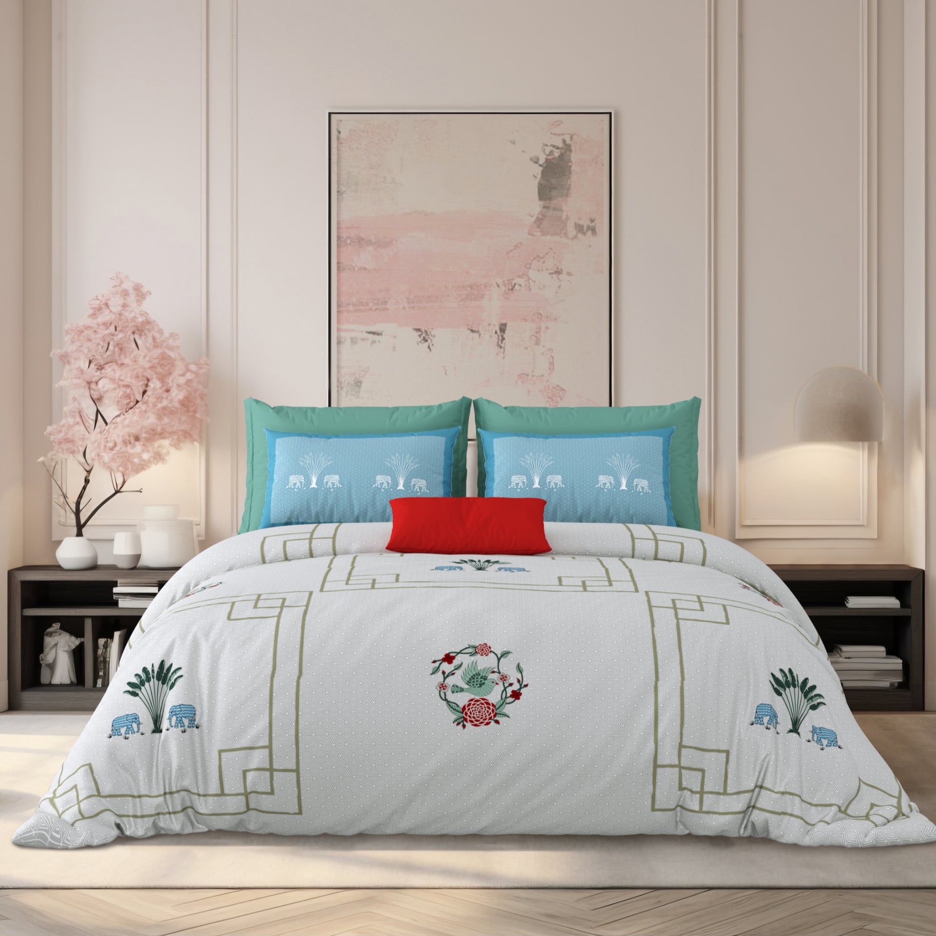 LIVING ROOTS Jaipuri Hand Block Print Super King Cotton Bedsheet 104*104 inches (8.6*8.6 feet) With 2 Pillow Cover | 240 TC | Rich Fast Colour With No Colour Bleeding | (524-A) (Purple)
