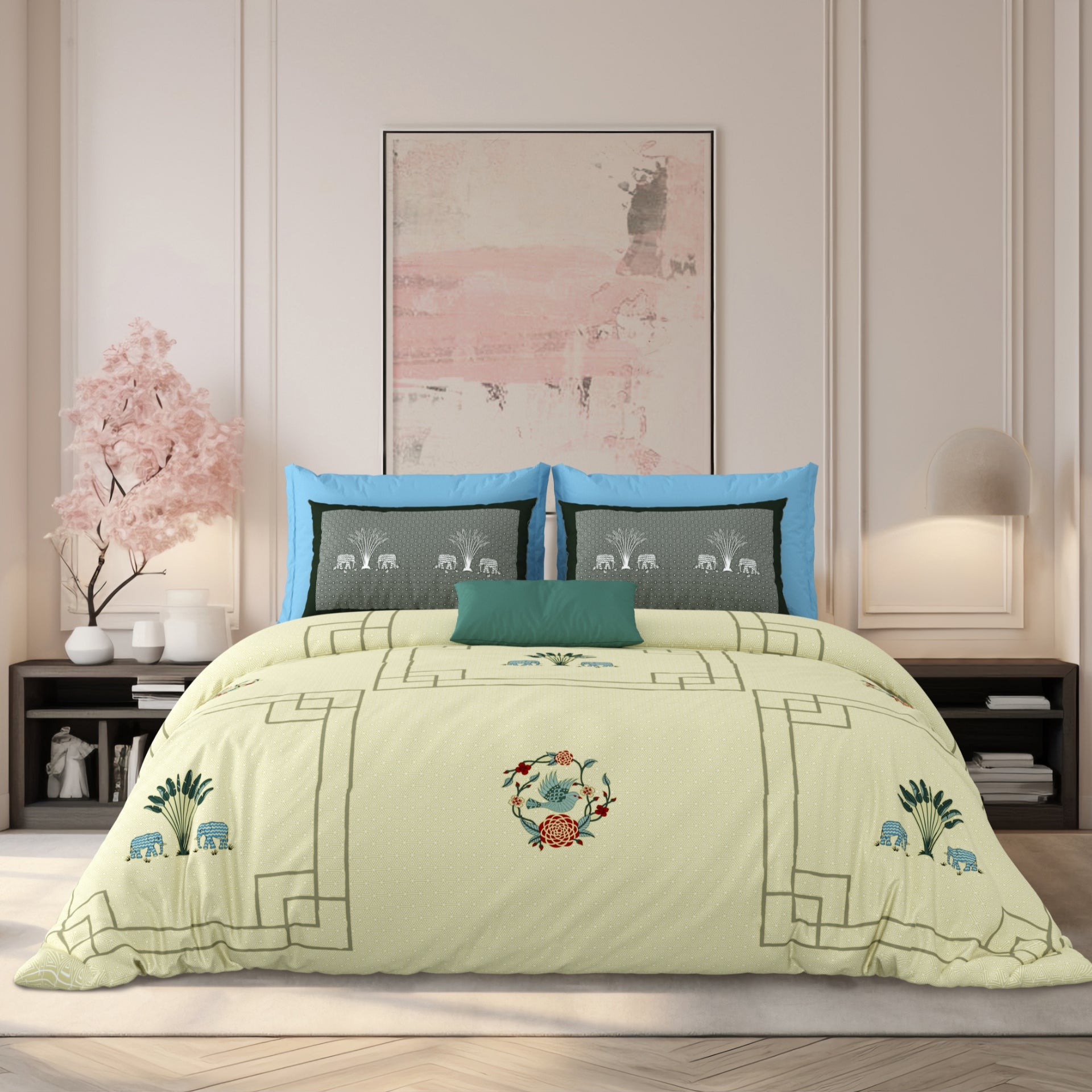 LIVING ROOTS Jaipuri Hand Block Print Super King Cotton Bedsheet 104*104 inches (8.6*8.6 feet) With 2 Pillow Cover | 240 TC | Rich Fast Colour With No Colour Bleeding | (524-B) (Yellow)