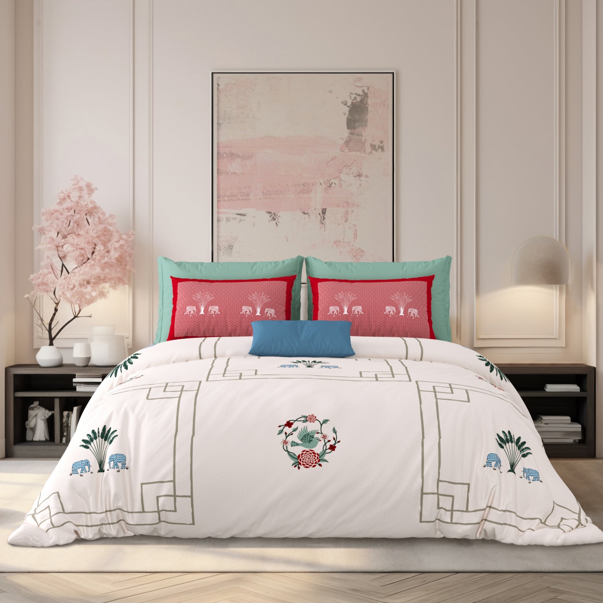 LIVING ROOTS Jaipuri Hand Block Print Super King Cotton Bedsheet 104*104 inches (8.6*8.6 feet) With 2 Pillow Cover | 240 TC | Rich Fast Colour With No Colour Bleeding | (524-E) (Pink)