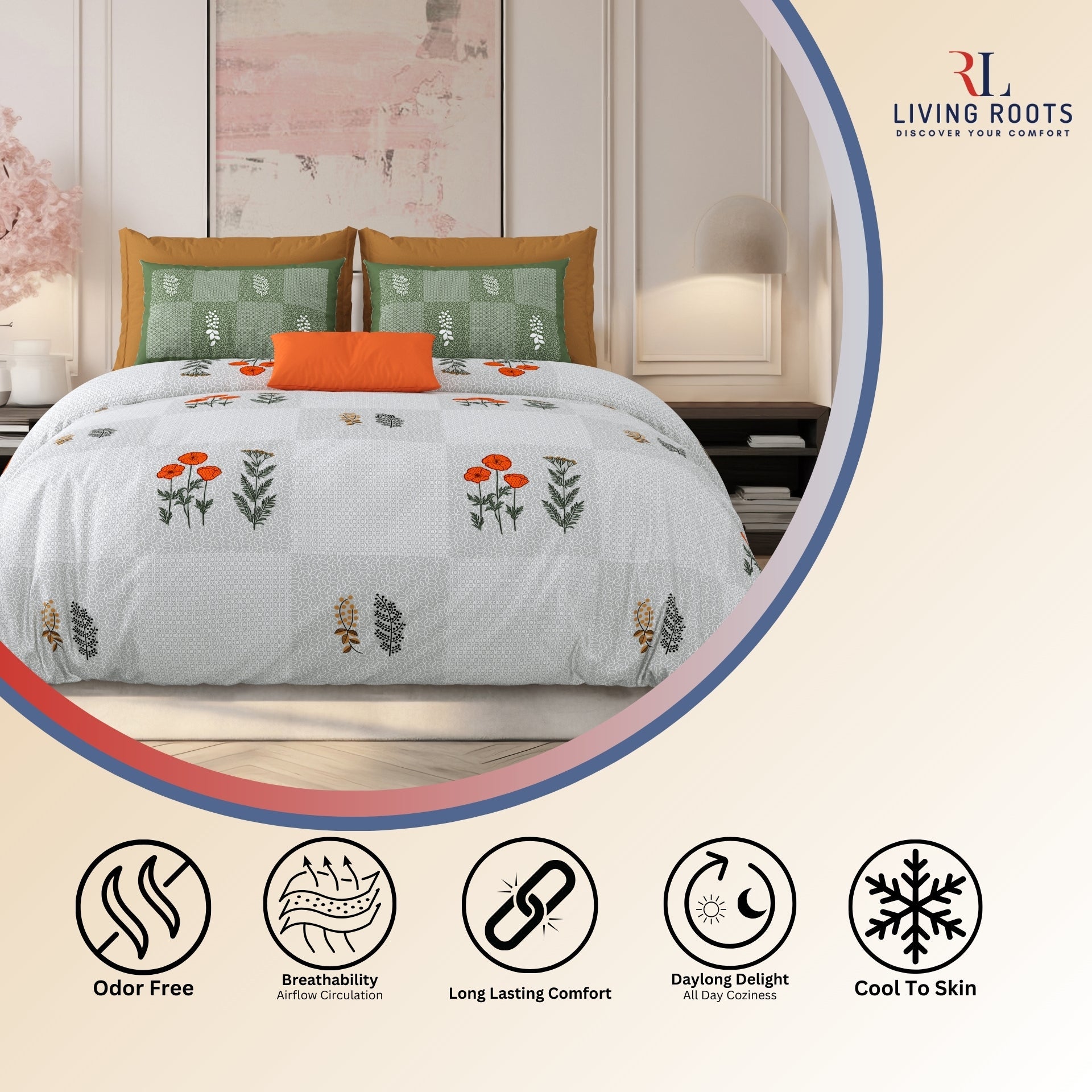 LIVING ROOTS Jaipuri Hand Block Print Super King Cotton Bedsheet 104*104 inches (8.6*8.6 feet) With 2 Pillow Cover | 240 TC | Rich Fast Colour With No Colour Bleeding | (525-A) (Purple)
