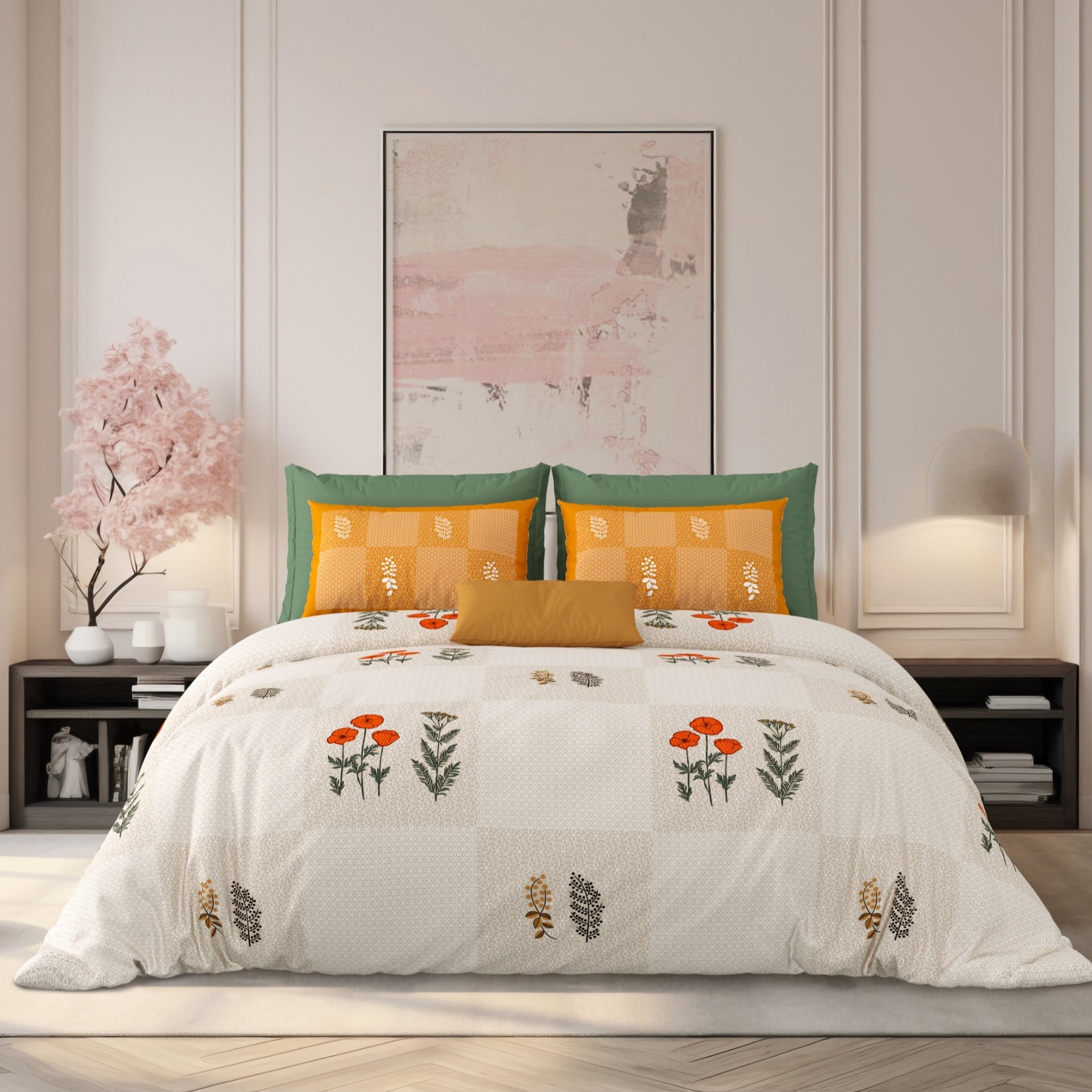 LIVING ROOTS Jaipuri Hand Block Print Super King Cotton Bedsheet 104*104 inches (8.6*8.6 feet) With 2 Pillow Cover | 240 TC | Rich Fast Colour With No Colour Bleeding | (525-C) (Brown)