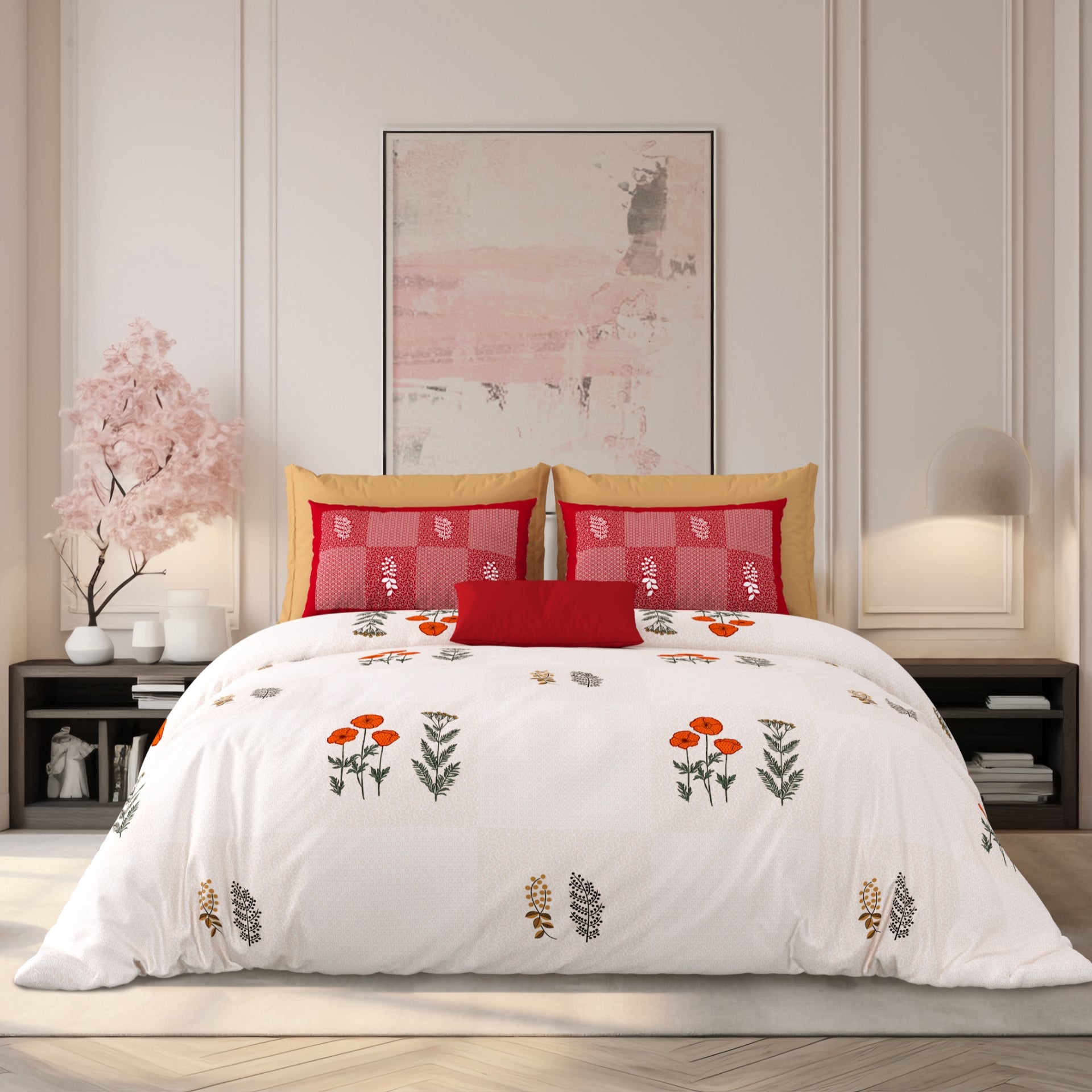 LIVING ROOTS Jaipuri Hand Block Print Super King Cotton Bedsheet 104*104 inches (8.6*8.6 feet) With 2 Pillow Cover | 240 TC | Rich Fast Colour With No Colour Bleeding | (525-D) (Pink)