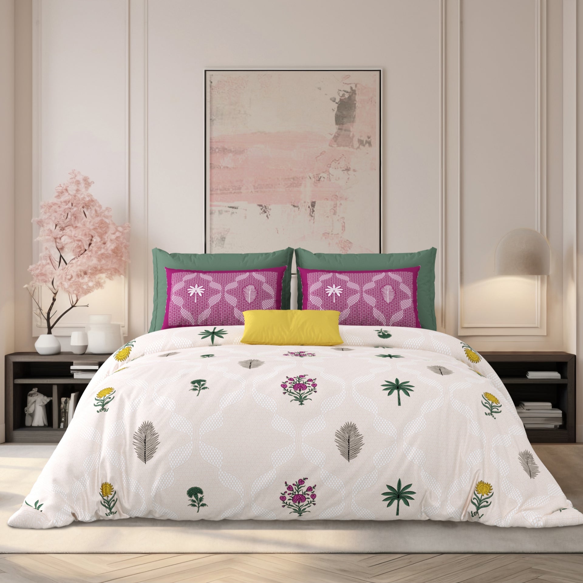 LIVING ROOTS Jaipuri Hand Block Print Super King Cotton Bedsheet 104*104 inches (8.6*8.6 feet) With 2 Pillow Cover | 240 TC | Rich Fast Colour With No Colour Bleeding | (526-B) (Purple)