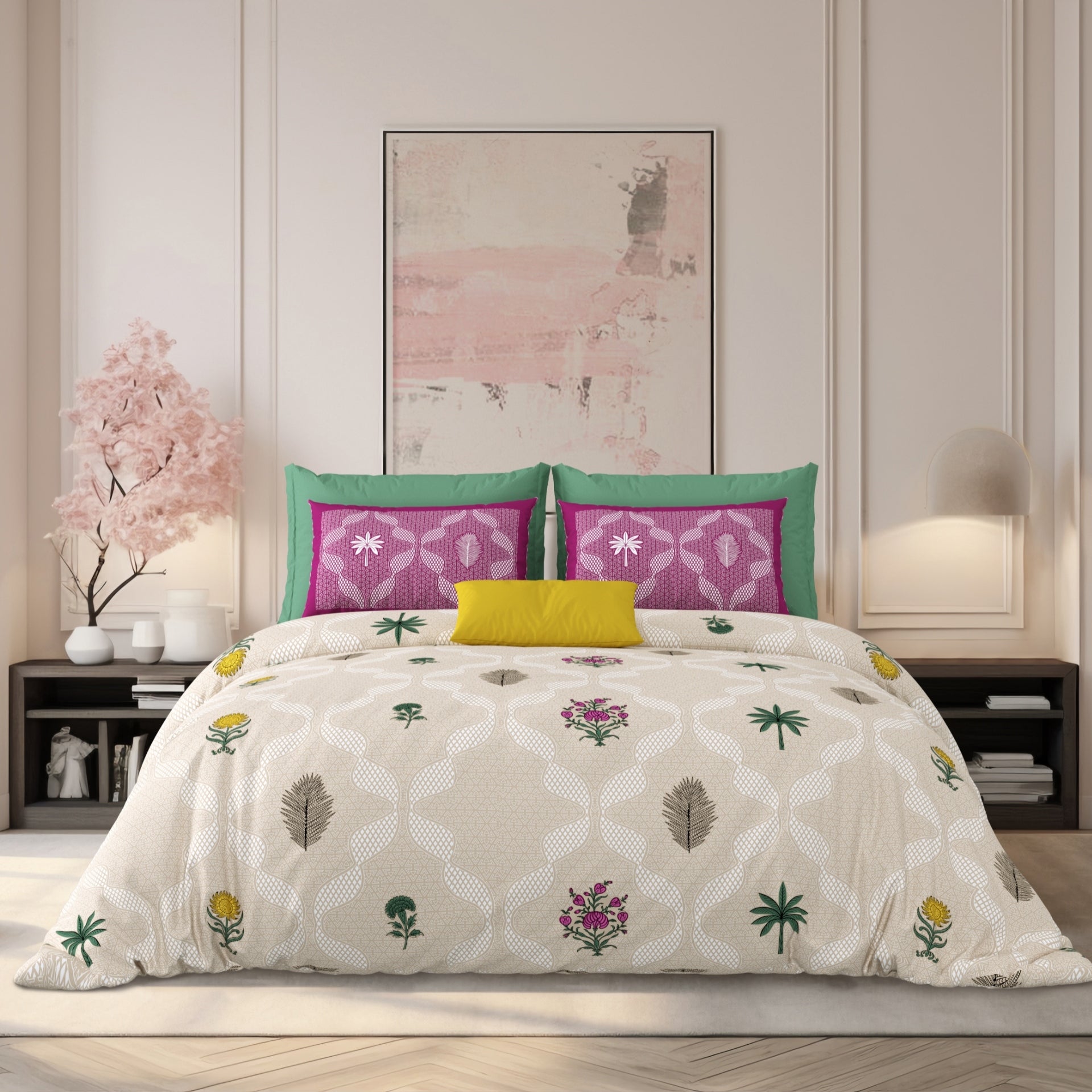 LIVING ROOTS Jaipuri Hand Block Print Super King Cotton Bedsheet 104*104 inches (8.6*8.6 feet) With 2 Pillow Cover | 240 TC | Rich Fast Colour With No Colour Bleeding | (526-C) (Brown)