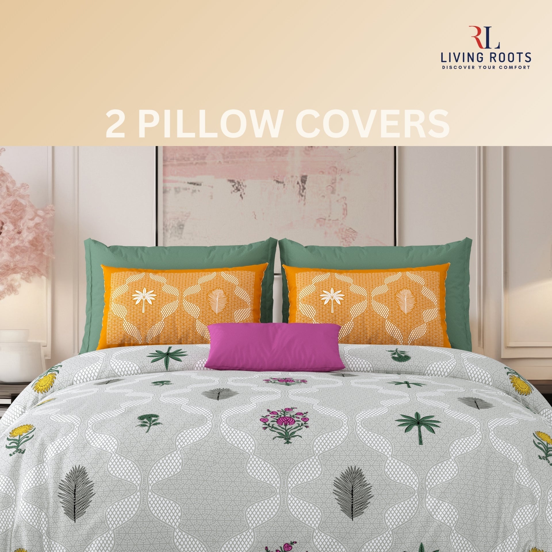 LIVING ROOTS Jaipuri Hand Block Print Super King Cotton Bedsheet 104*104 inches (8.6*8.6 feet) With 2 Pillow Cover | 240 TC | Rich Fast Colour With No Colour Bleeding | (526-E) (Green)