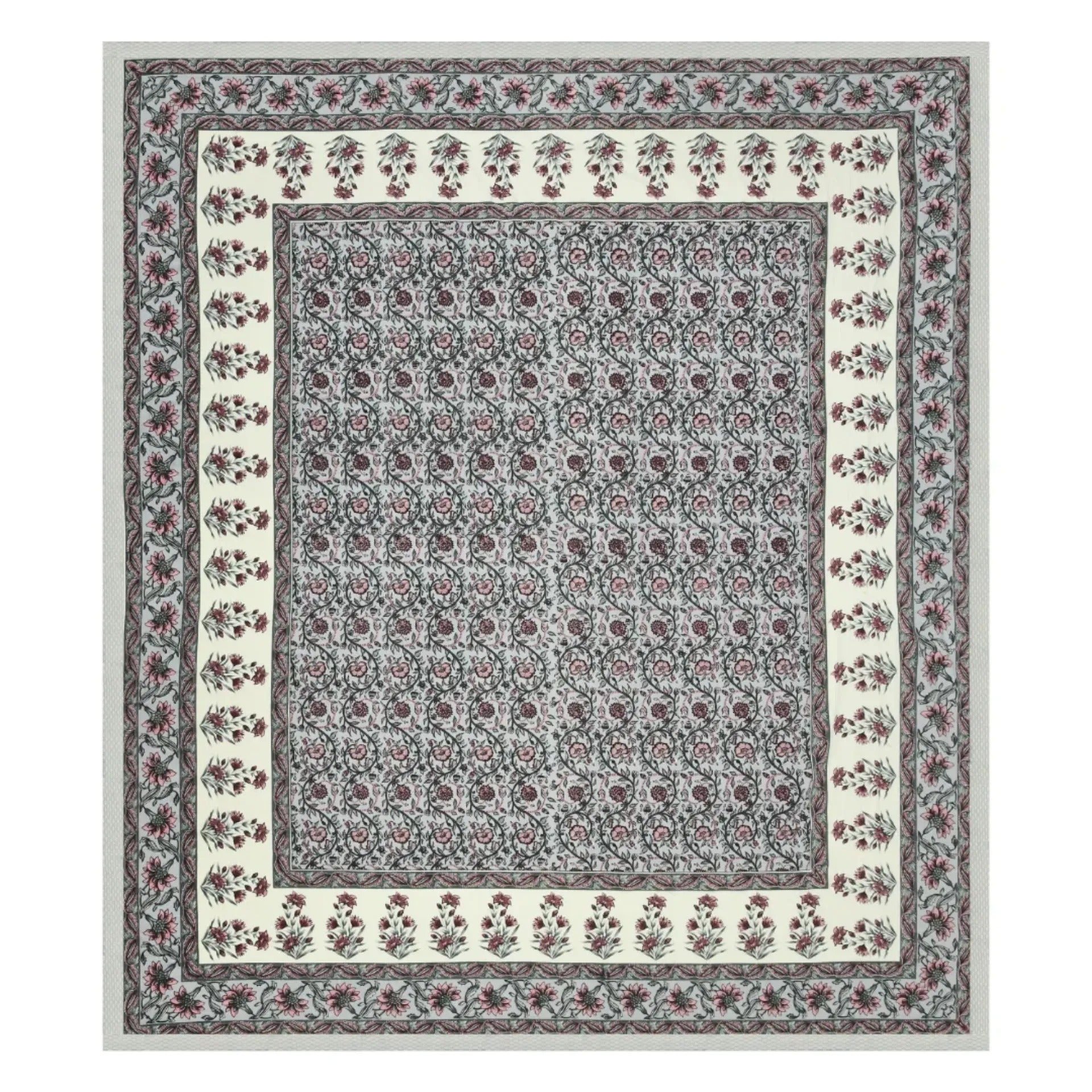 LIVING ROOTS Jaipuri Hand Block Print Double King Cotton Bedsheet 90*104 inches (7.5*8.6 feet) With 2 Pillow Cover | 240 TC | Rich Fast Colour With No Colour Bleeding | (530-B) (Grey)