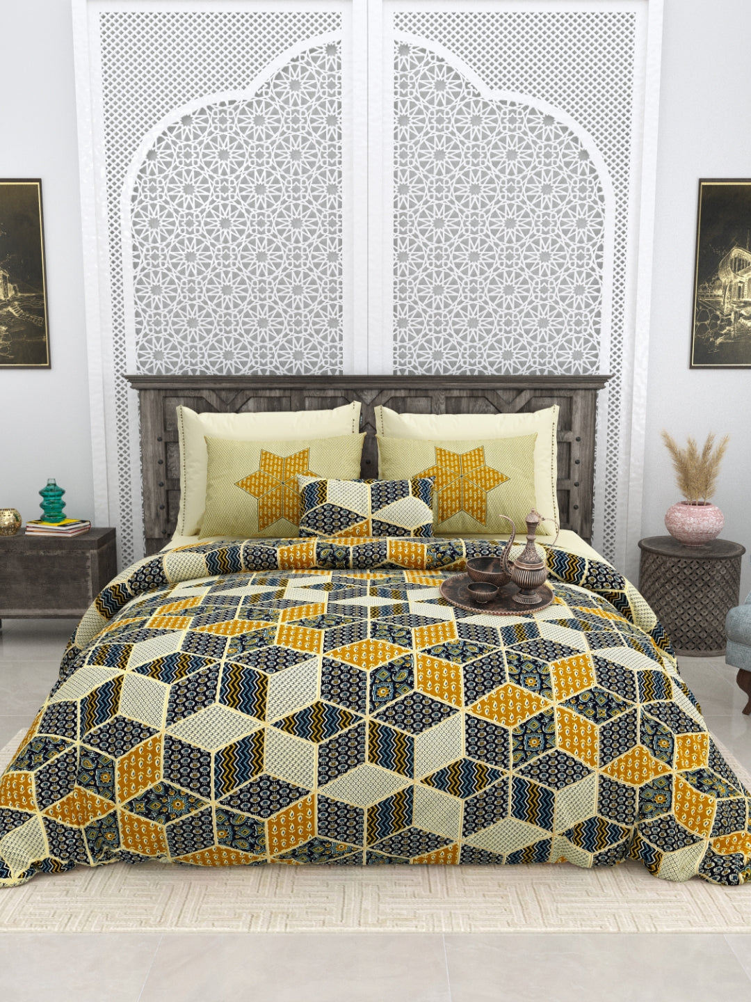 LIVING ROOTS Jaipuri Hand Block Print Super King Cotton Bedsheet 104*104 inches (8.5*8.5 feet) With 2 Pillow Cover | 240 TC | Rich Fast Colour With No Colour Bleeding | (564-A) (Green)