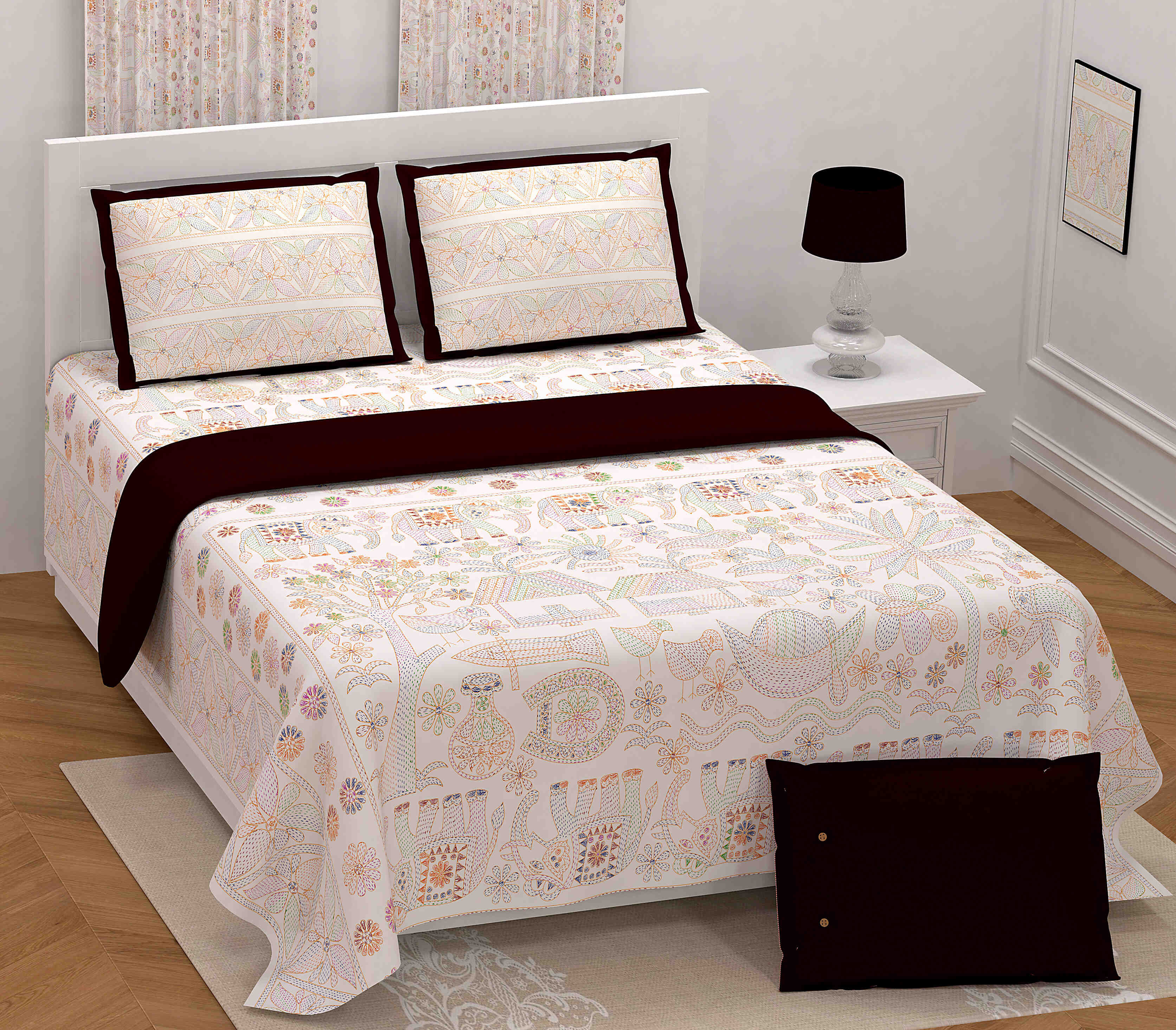 LIVING ROOTS Jaipuri Hand Block Print Super King Cotton Bedsheet 104*104 inches (8.5*8.5 feet) With 2 Pillow Cover | 240 TC | Rich Fast Colour With No Colour Bleeding | (565-B) (Light Pink)