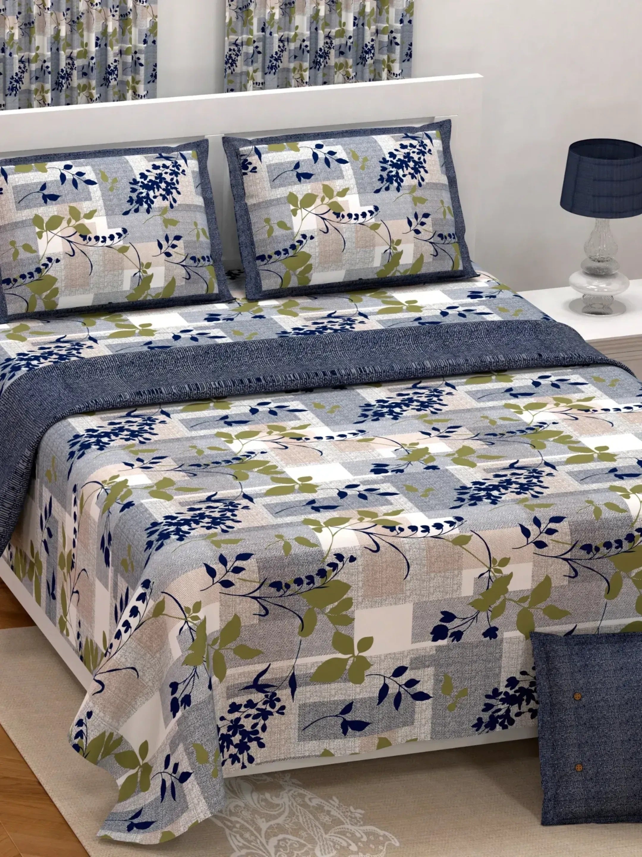 LIVING ROOTS Jaipuri Hand Block Print Super King Cotton Bedsheet 104*104 inches (8.5*8.5 feet) With 2 Pillow Cover | 240 TC | Rich Fast Colour With No Colour Bleeding | (567-A) (Blue)