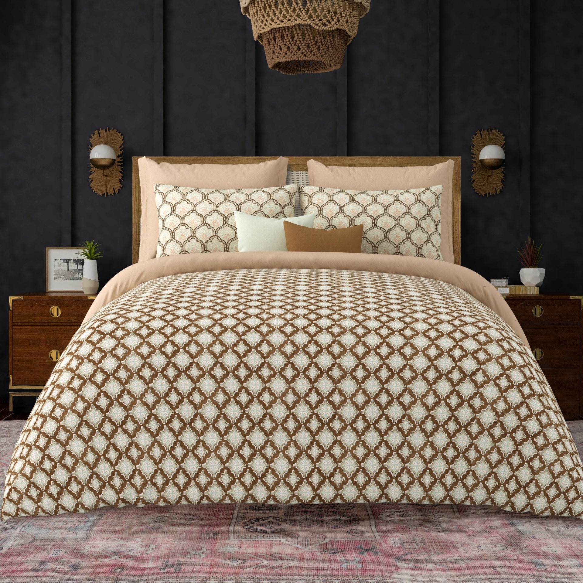 LIVING ROOTS Jaipuri Hand Block Print Super King Cotton Bedsheet 104*104 inches (8.5*8.5 feet) With 2 Pillow Cover | 240 TC | Rich Fast Colour With No Colour Bleeding | (568-F) (Beige)
