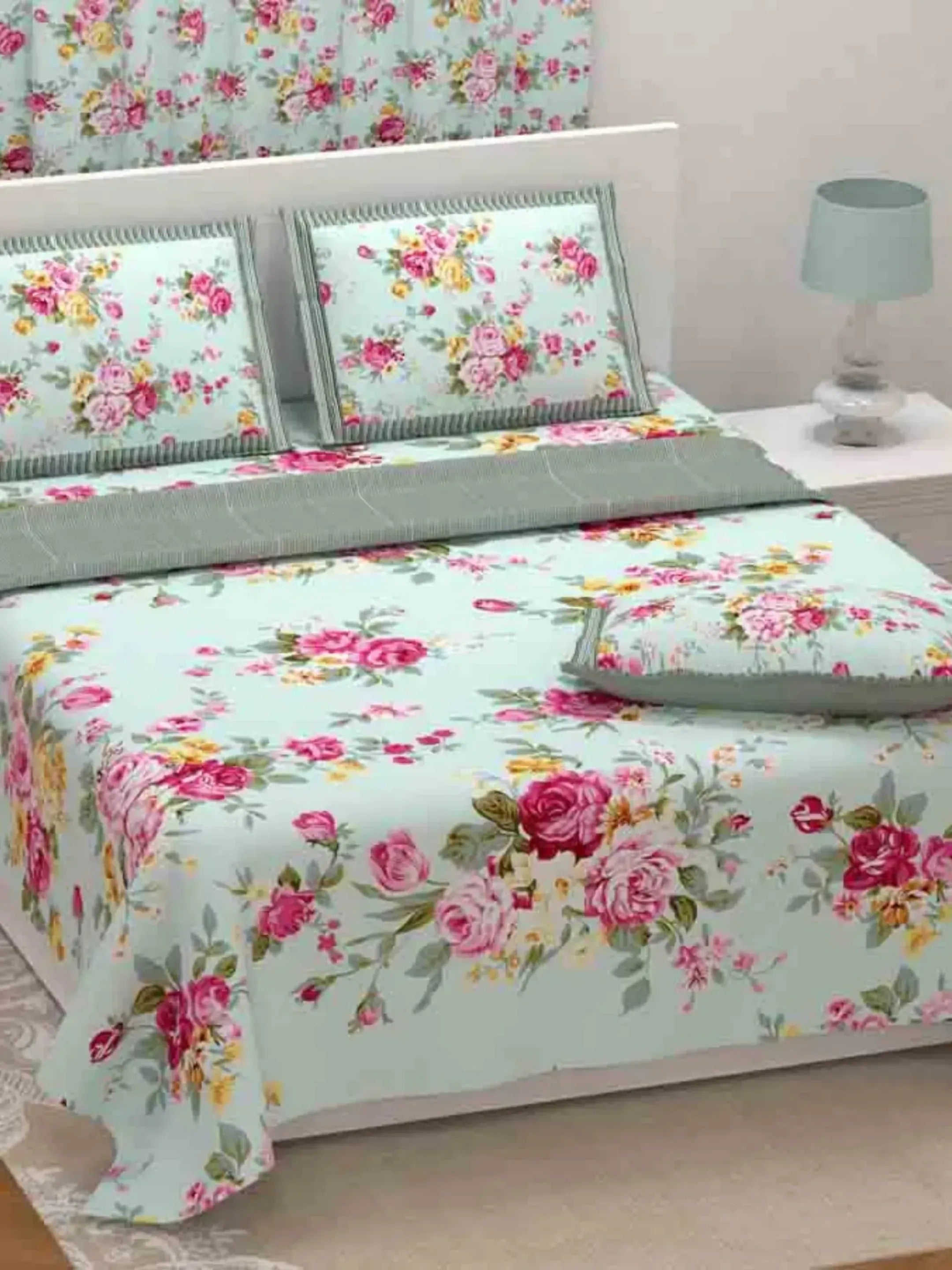 LIVING ROOTS Jaipuri Hand Block Print Super King Cotton Bedsheet 104*104 inches (8.5*8.5 feet) With 2 Pillow Cover | 240 TC | Rich Fast Colour With No Colour Bleeding | (569-A) (Sky Blue)