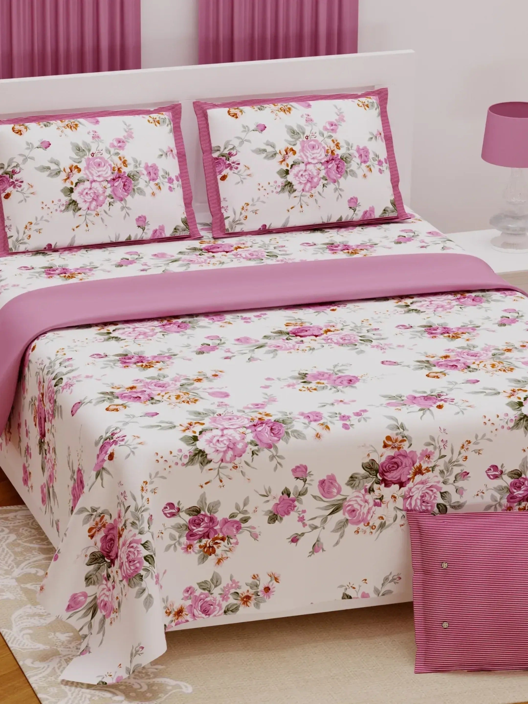 LIVING ROOTS Jaipuri Hand Block Print Super King Cotton Bedsheet 104*104 inches (8.5*8.5 feet) With 2 Pillow Cover | 240 TC | Rich Fast Colour With No Colour Bleeding | (569-B) (Pink)