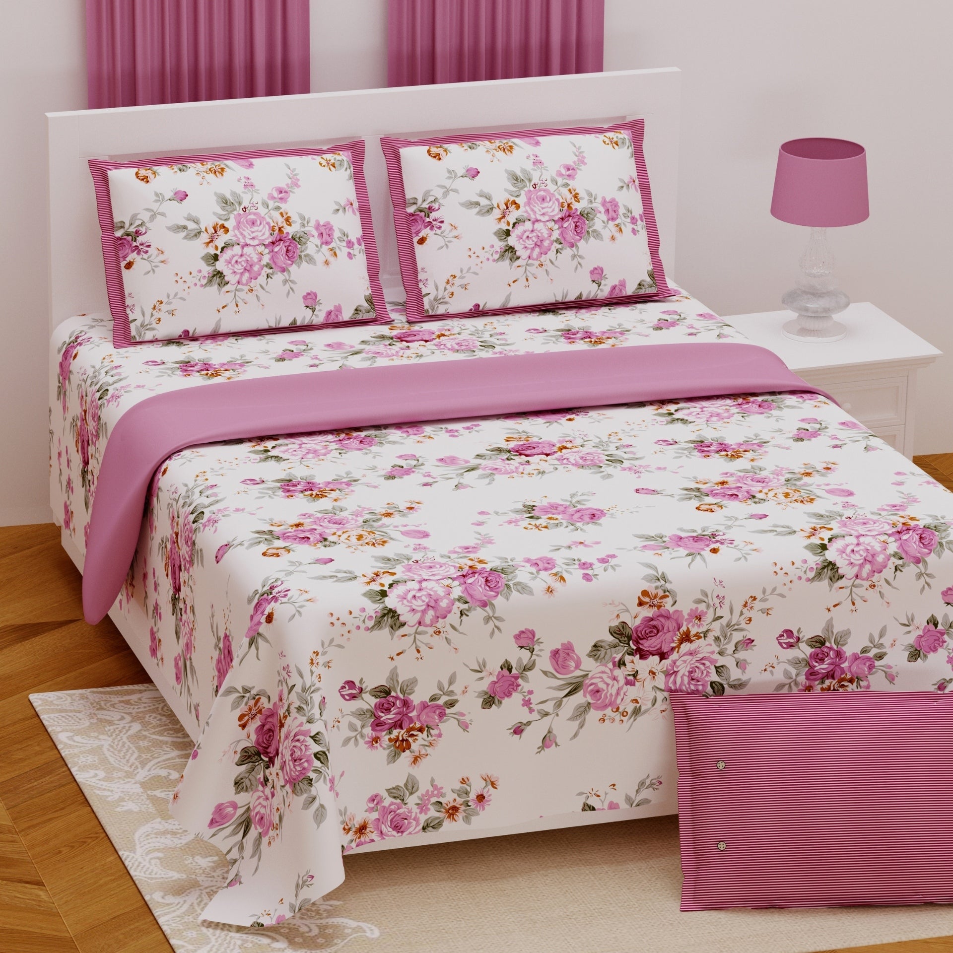 LIVING ROOTS Jaipuri Hand Block Print Super King Cotton Bedsheet 104*104 inches (8.5*8.5 feet) With 2 Pillow Cover | 240 TC | Rich Fast Colour With No Colour Bleeding | (569-B) (Pink)