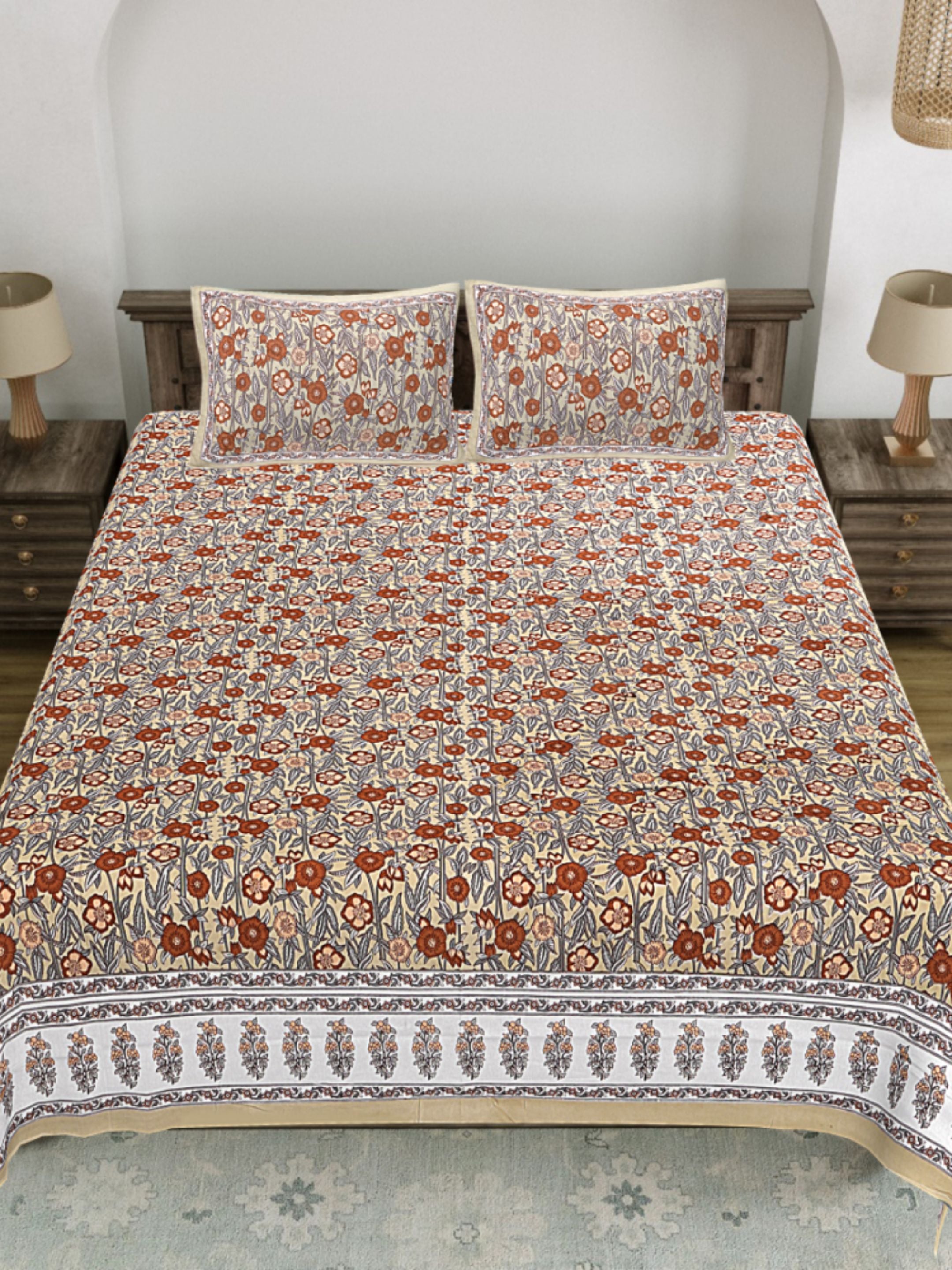 LIVING ROOTS PURE Cotton 1 SUPER King Size Bedsheet (8*8.6 Feet) with 2 Pillow Cover (03-31-577-A)
