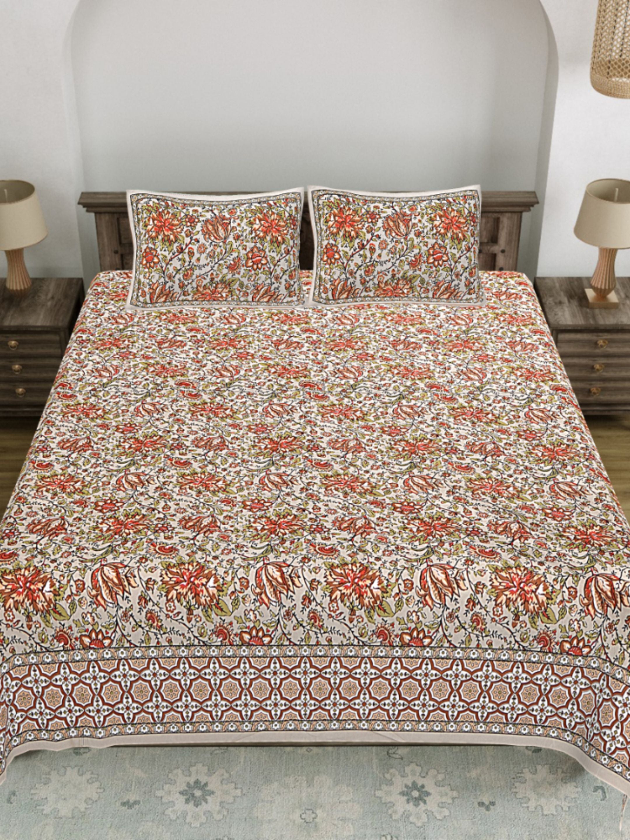 LIVING ROOTS PURE Cotton 1 SUPER King Size Bedsheet (8*8.6 Feet) with 2 Pillow Cover (03-31-580-A)