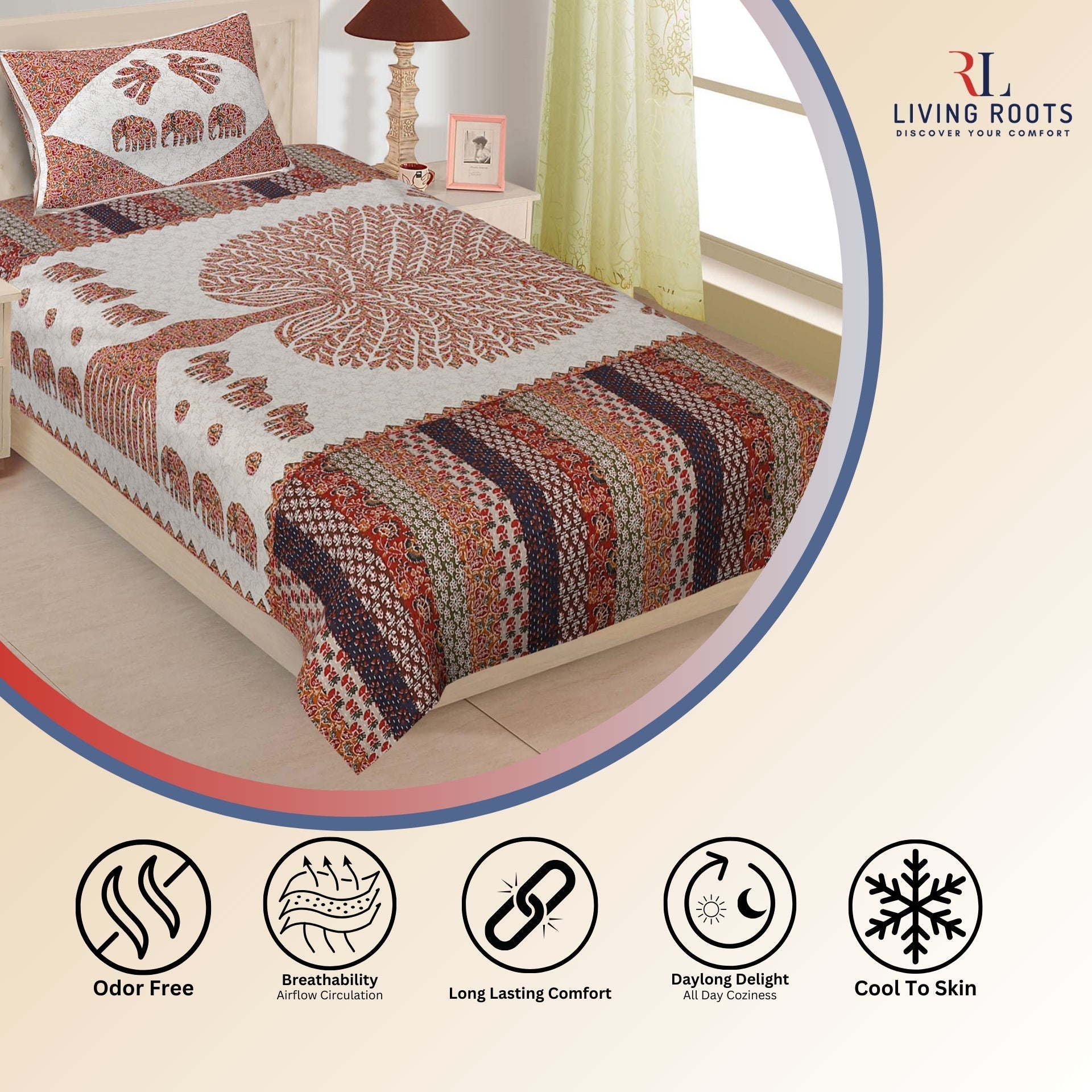 1 Single Size Bedsheet 56*86 inches (4.6*7.1 feet ) With 1 Pillow Cover | Pure Cotton | Rich Fast Colour with No Colour Bleeding | Soft & Skin Friendly (30-025-C)