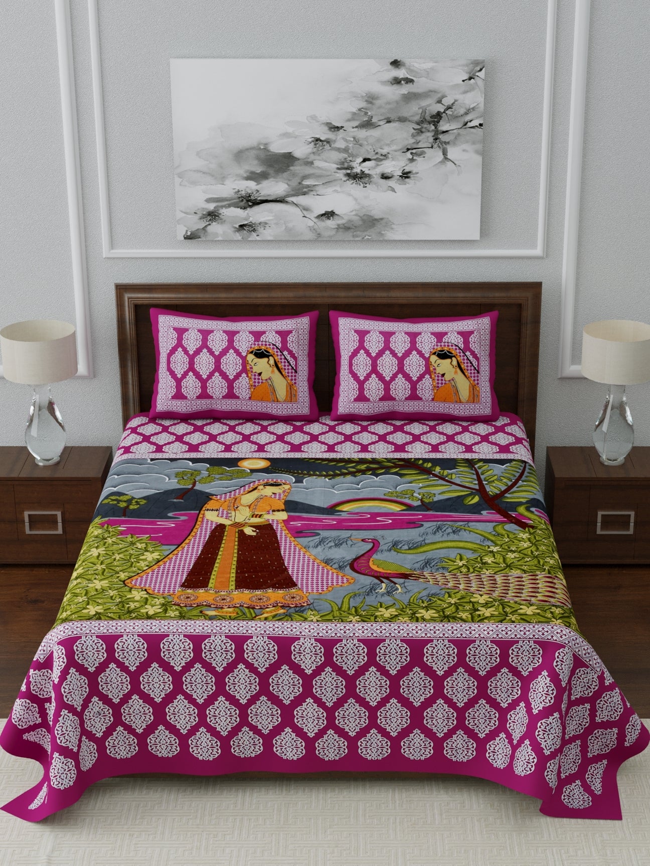 1 Queen Size Bedsheet 86*96 inches (7*8 Feet) | Pure Cotton | Rich Fast Colour with No Colour Bleeding | Soft Skin Friendly (055-A)