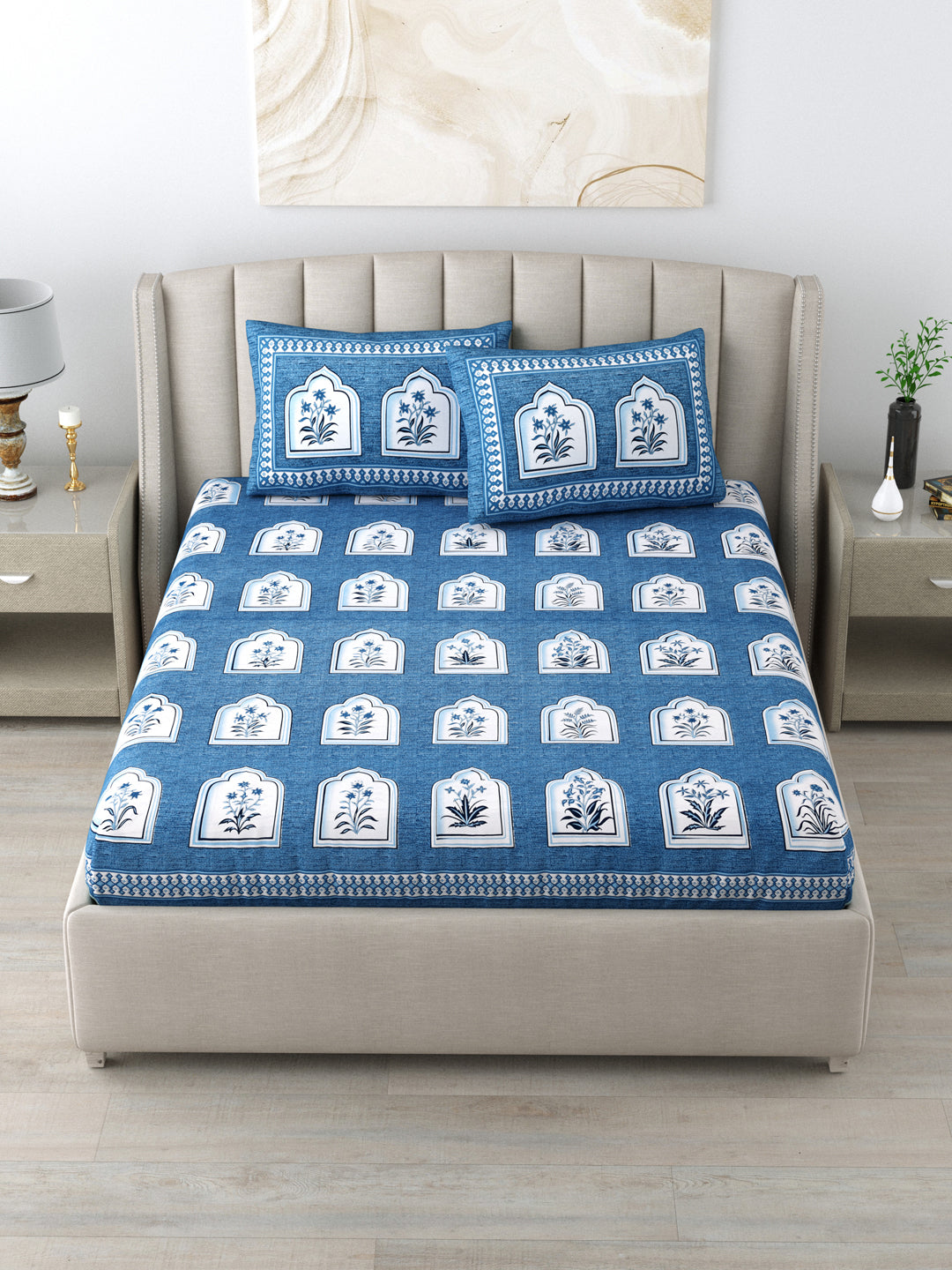 LIVING ROOTS Pure Cotton 1 King Size Bedsheet 90*96 inches (7.5*8 Feet) With 2 Pillow Cover | Rich Fast Colour with No Colour Bleeding | Soft Skin Friendly (147-A)