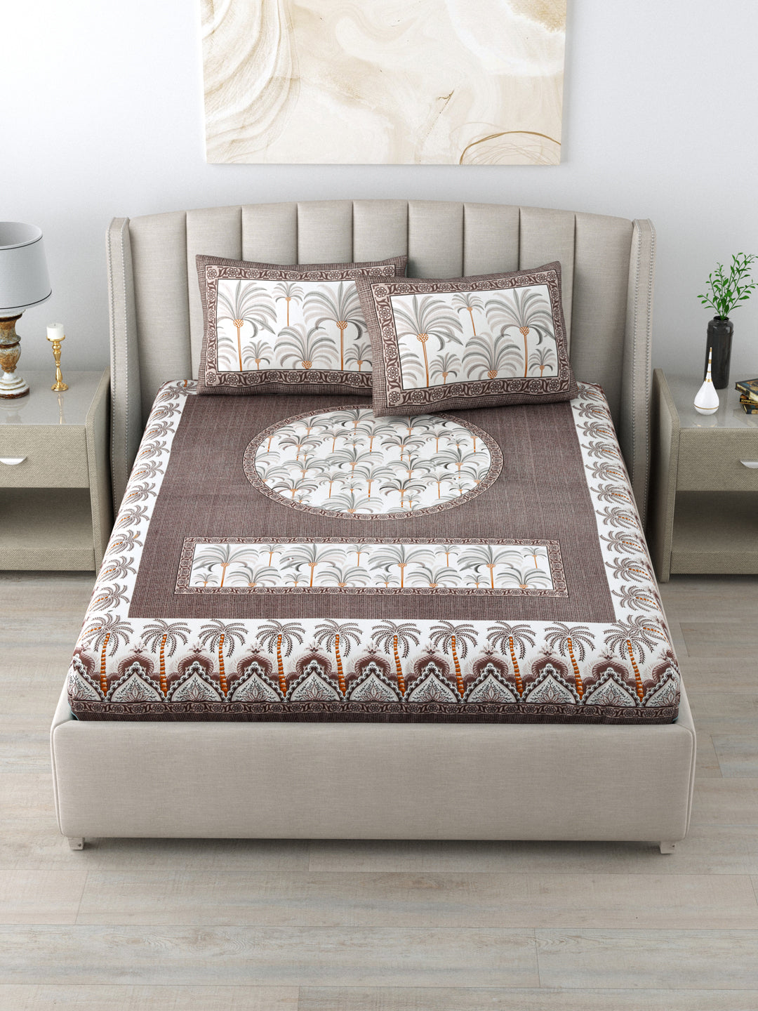 1 King Size Bedsheet 90*96 inches (7.5*8 Feet) With 2 Pillow Cover | Pure Cotton | Rich Fast Colour with No Colour Bleeding | Soft Skin Friendly (148-A)