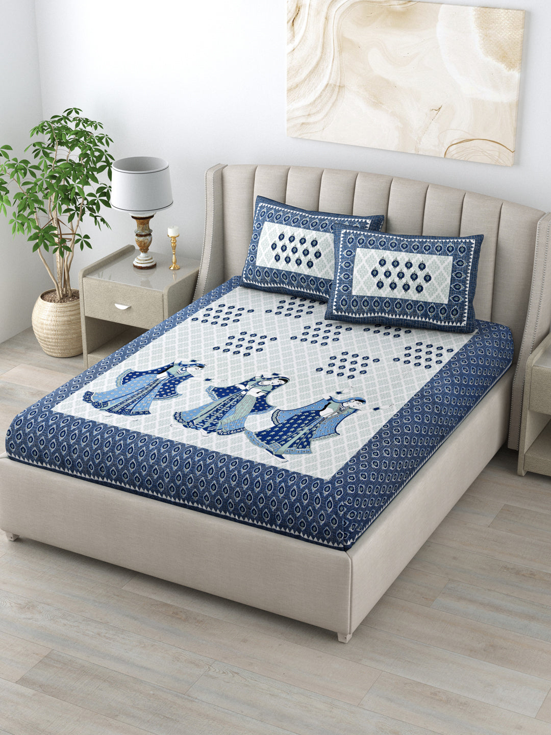 1 King Size Bedsheet 90*96 inches (7.5*8 Feet) With 2 Pillow Cover | Pure Cotton | Rich Fast Colour with No Colour Bleeding | Soft Skin Friendly (150-A)