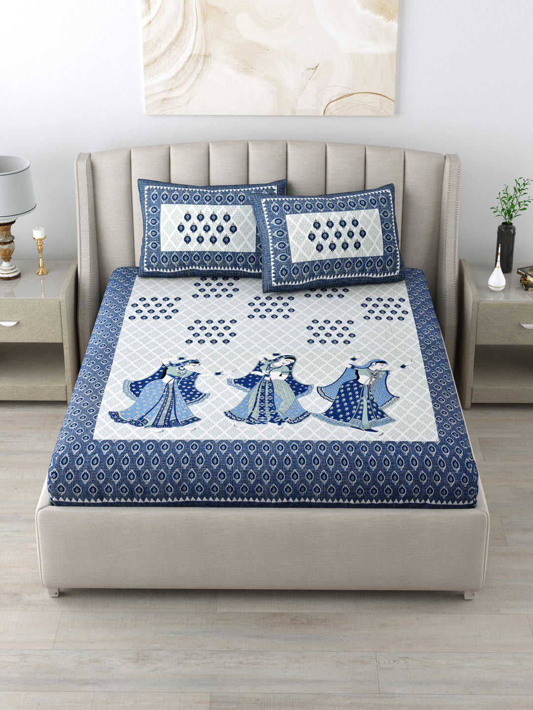 1 King Size Bedsheet 90*96 inches (7.5*8 Feet) With 2 Pillow Cover | Pure Cotton | Rich Fast Colour with No Colour Bleeding | Soft Skin Friendly (150-A)