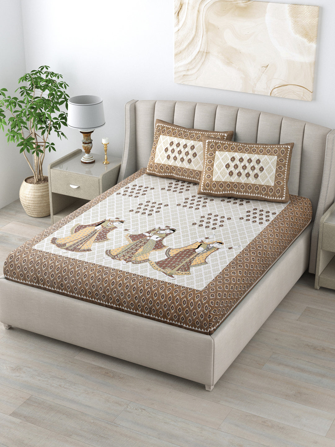 1 King Size Bedsheet 90*96 inches (7.5*8 Feet) With 2 Pillow Cover | Pure Cotton | Rich Fast Colour with No Colour Bleeding | Soft Skin Friendly (150-B)
