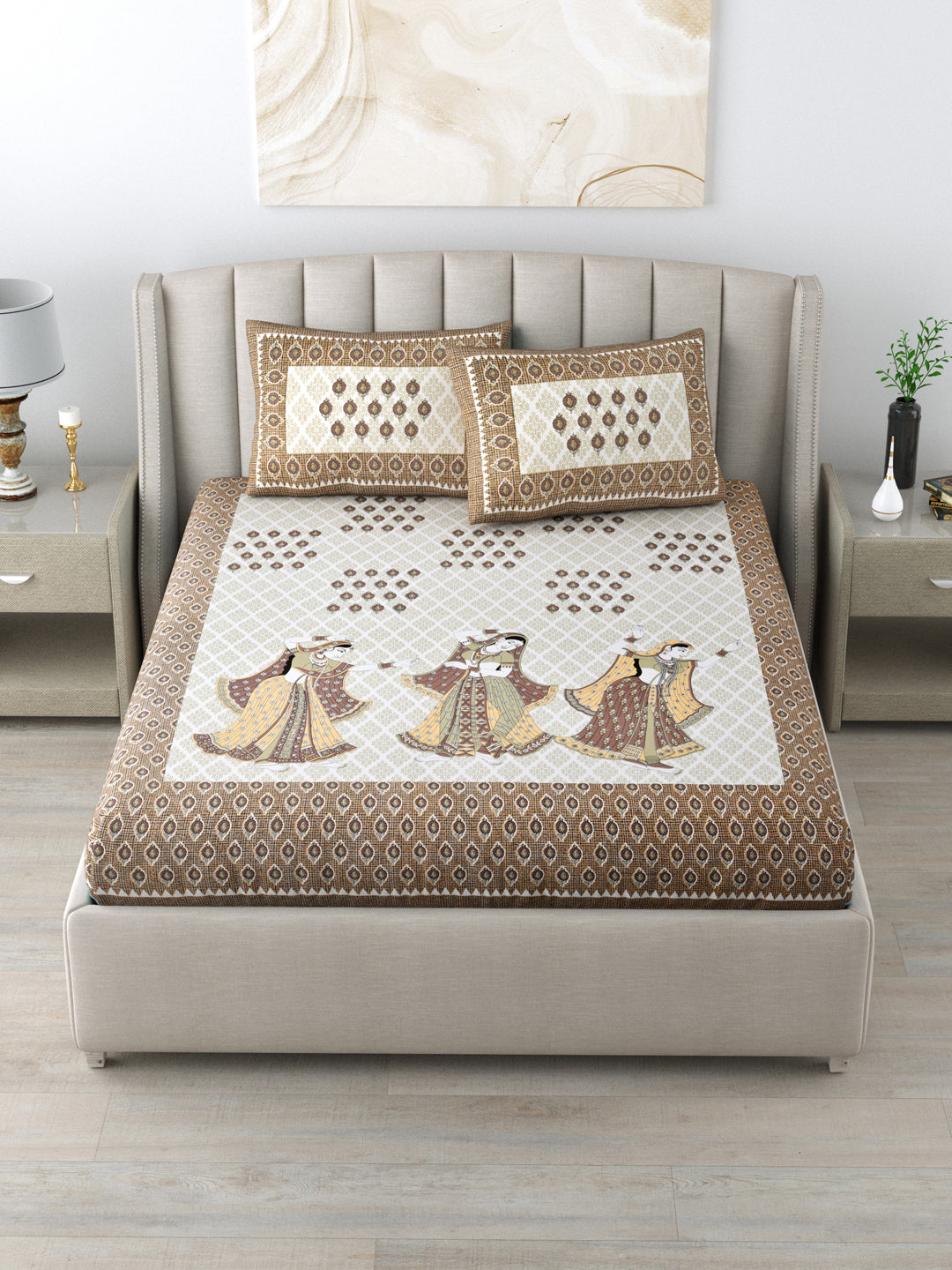 1 King Size Bedsheet 90*96 inches (7.5*8 Feet) With 2 Pillow Cover | Pure Cotton | Rich Fast Colour with No Colour Bleeding | Soft Skin Friendly (150-B)