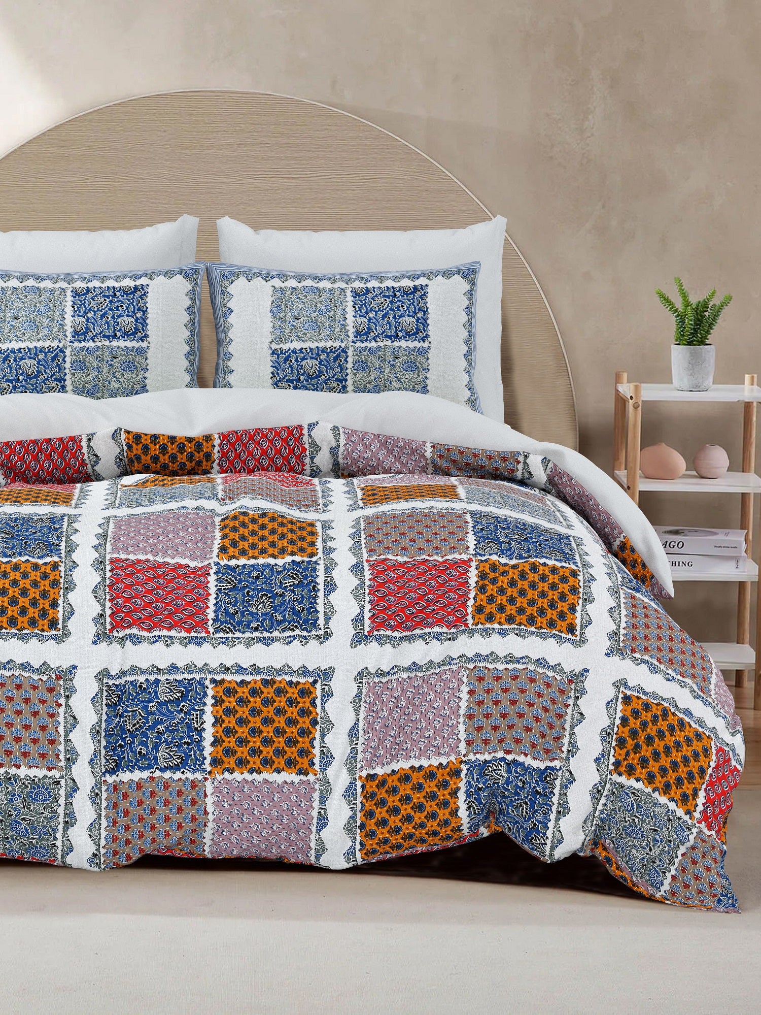 LIVING ROOTS King Size Premium Handblock Printed Pure Cotton Blue Colour Bedsheet With Pillow Cover (31-212-A)