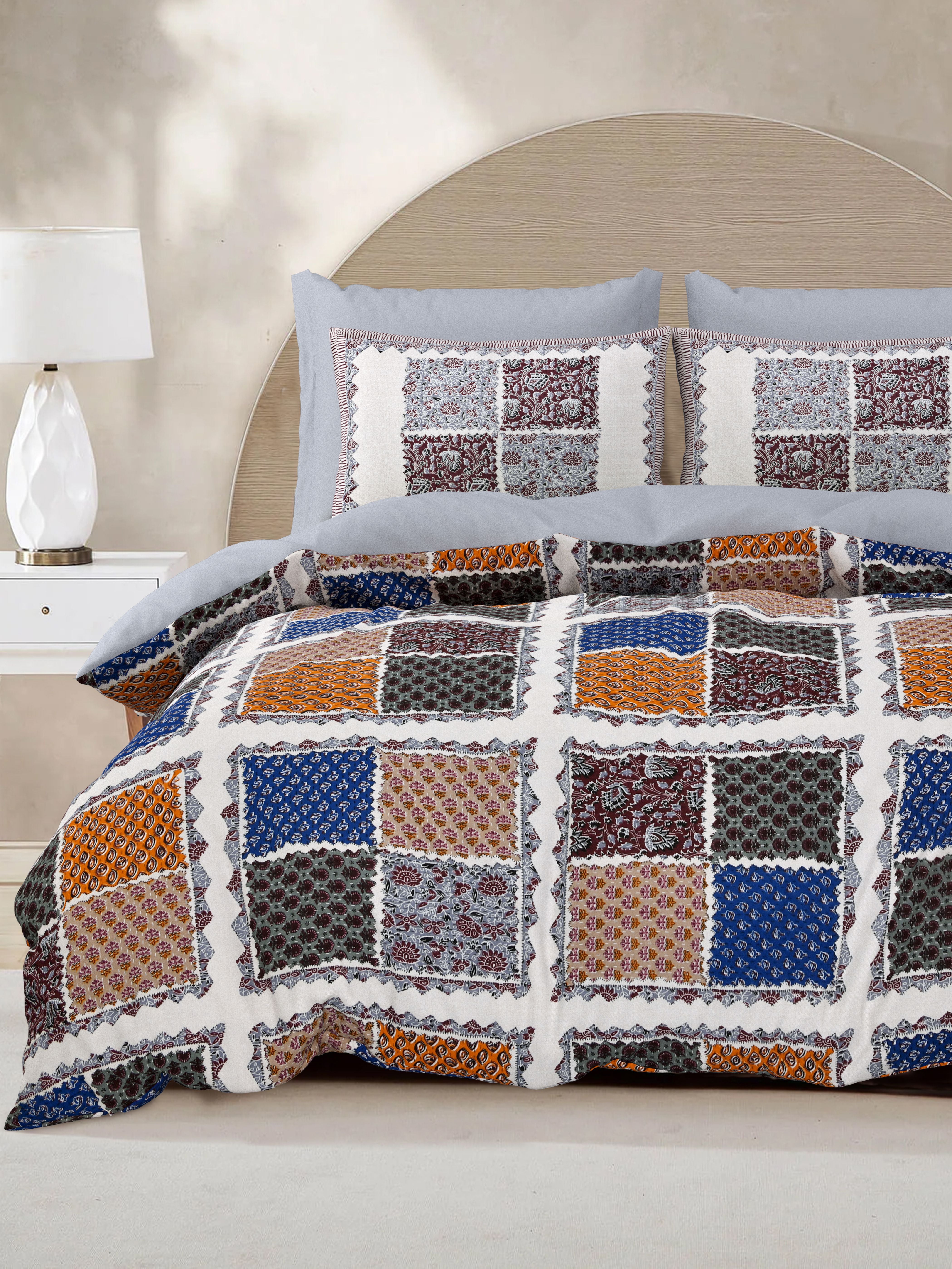 LIVING ROOTS King Size Premium Handblock Printed Pure Cotton Grey Colour Bedsheet With Pillow Cover (31-212-C)