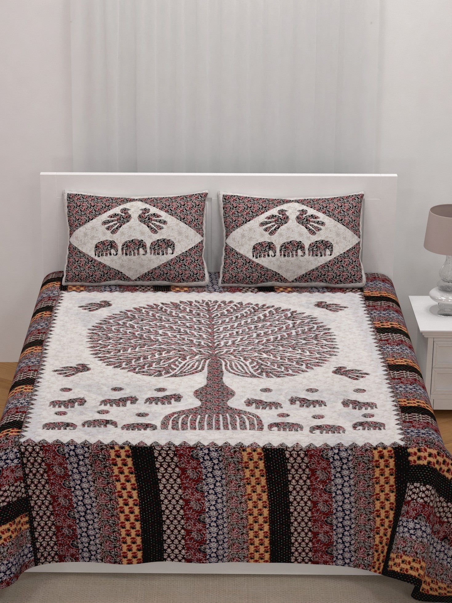LIVING ROOTS King Size Premium Handblock Printed Pure Cotton Brown Colour Bedsheet With Pillow Cover (31-215-A)