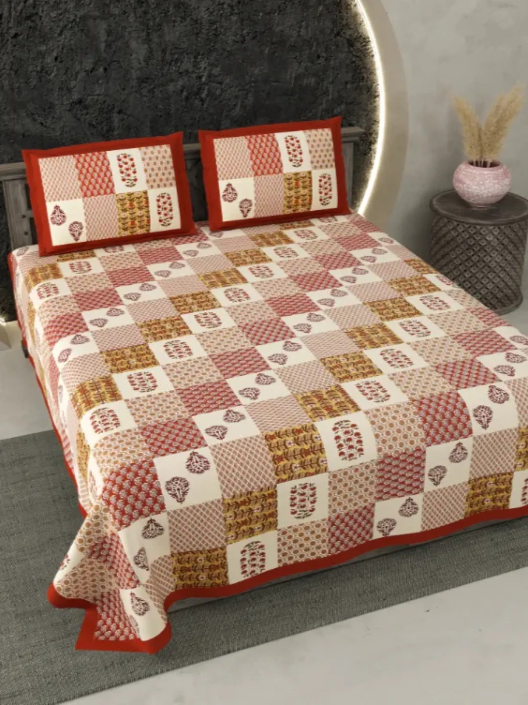 LIVING ROOTS Pure Cotton Double King Size Bedsheet 86*104 inches (7*8.5 Feet) With 2 Pillow Cover | Rich Fast Colour with No Colour Bleeding | Soft Skin Friendly (351-A)