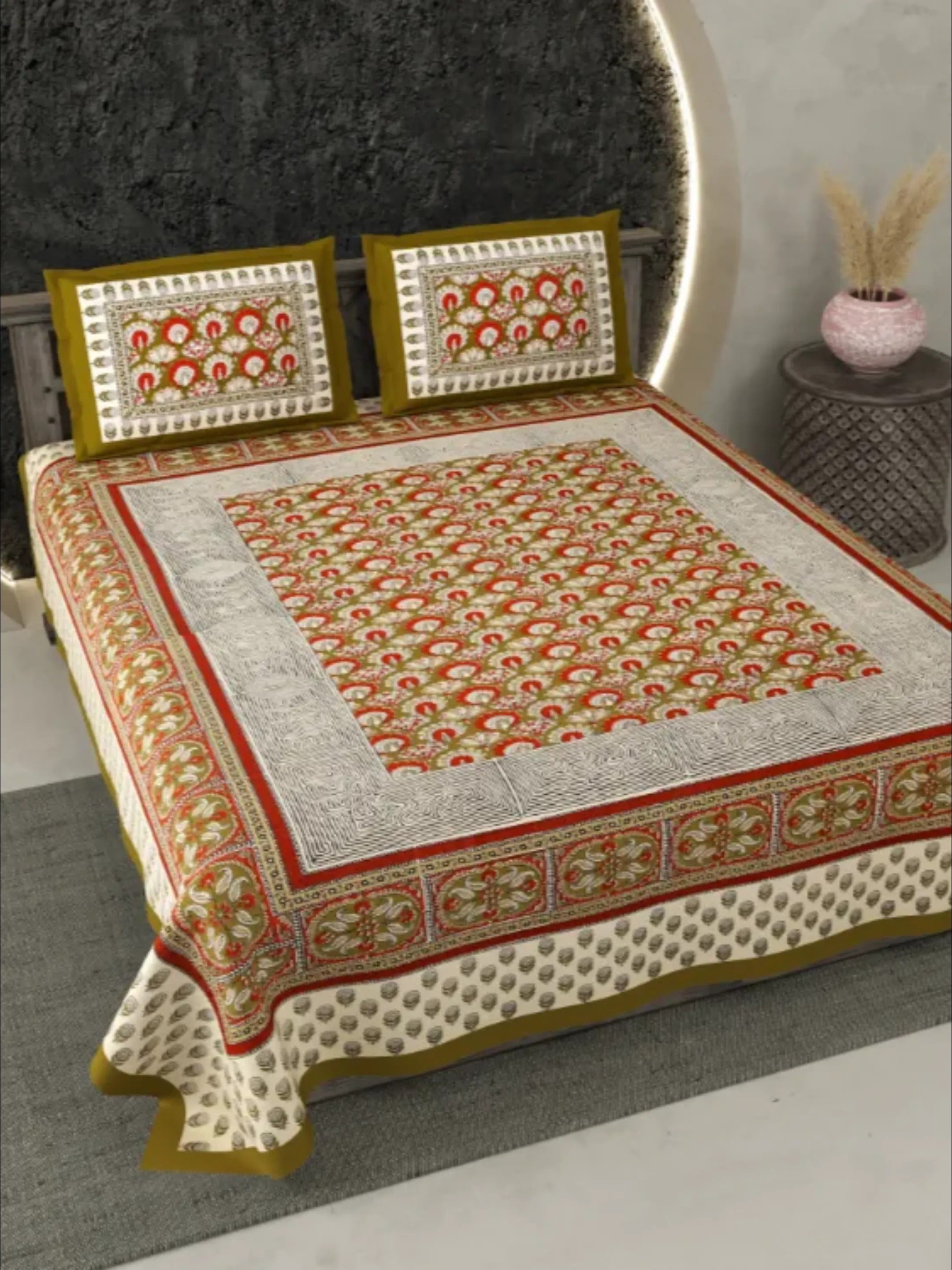 LIVING ROOTS Cotton Bedsheet Double King Size Bedsheet With 2 Pillow Cover 86*104 inches (7*8.5 Feet) | Rich Fast Colour With No Colour Bleeding | Soft Skin Friendly (352-A)