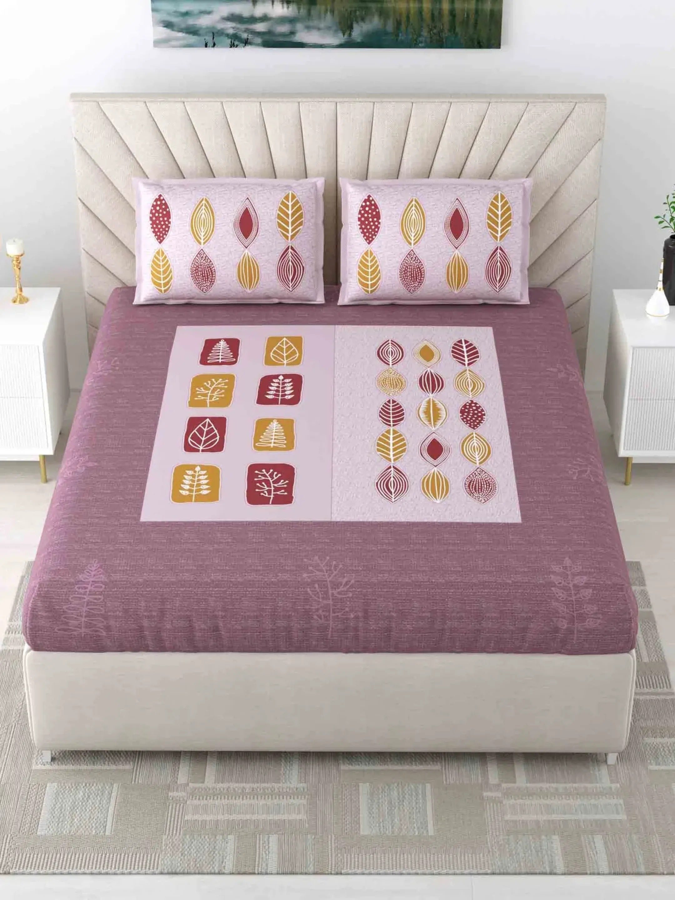 LIVING ROOTS Pure Cotton 1 King Size Bedsheet (7.6*8.6 Feet) With 2 Pillow Cover | Rich Fast Colour with No Colour Bleeding | Soft & Skin Friendly (31-368-B)