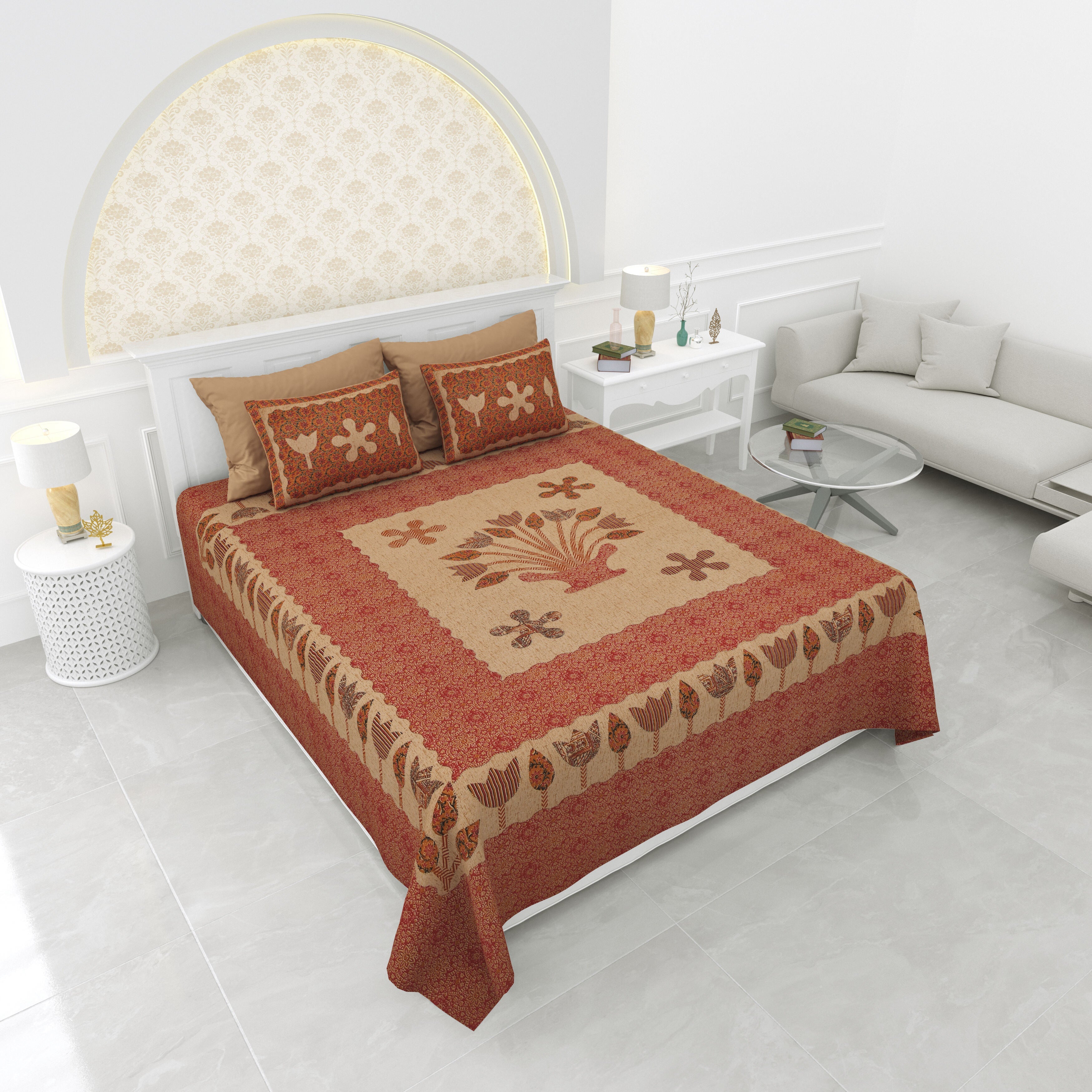 1 Super King Size Bedsheet 96*104 inches (8*8.6 Feet) with 2 Pillow Cover | Cotton | Rich Fast Colour with No Colour Bleeding | Soft, Breathable & Skin Friendly, Keeps Your Body Cool (31-402-C)