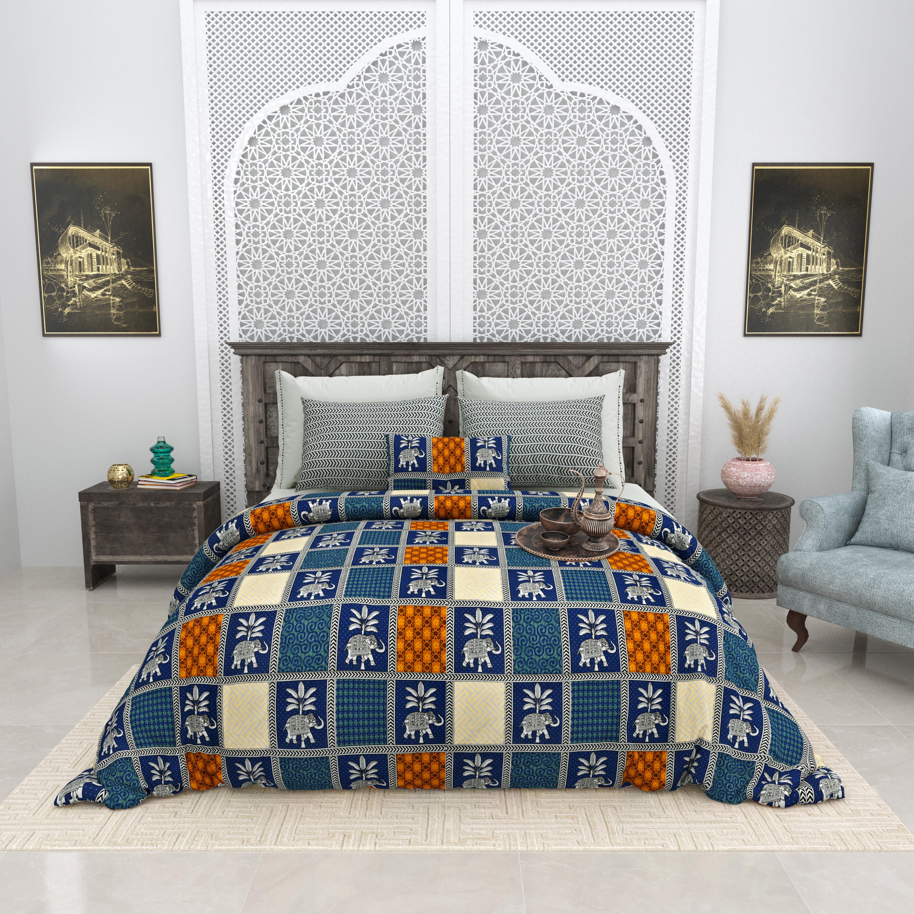 LIVING ROOTS 1 Super King Size Bedsheet 104*104 inches (8.6*8.6 Feet) With 2 Pillow Cover | Rich Fast Colour With No Colour Bleeding | Soft Skin Friendly (414-B)