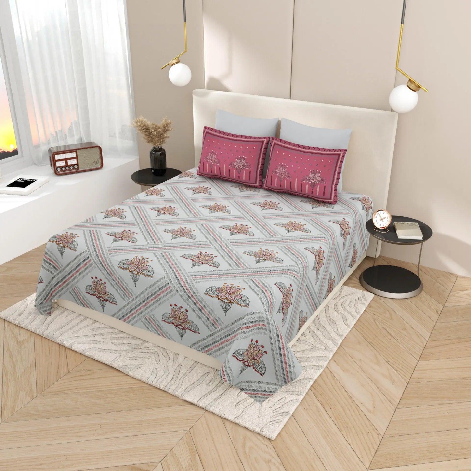 1 Super King Size Bedsheet with 2 Pillow Cover 104*104 inches (8.6*8.6 Feet) | | Rich Fast Colour with No Colour Bleeding | Soft Skin Friendly (425-A)