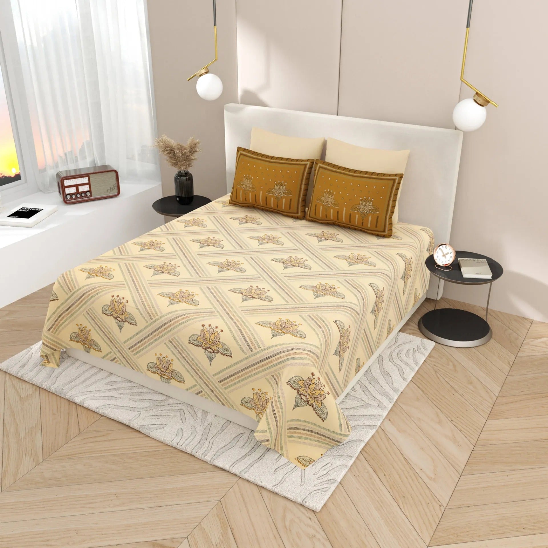 1 Super King Size Bedsheet with 2 Pillow Cover 104*104 inches (8.6*8.6 Feet) | | Rich Fast Colour with No Colour Bleeding | Soft Skin Friendly (425-B)