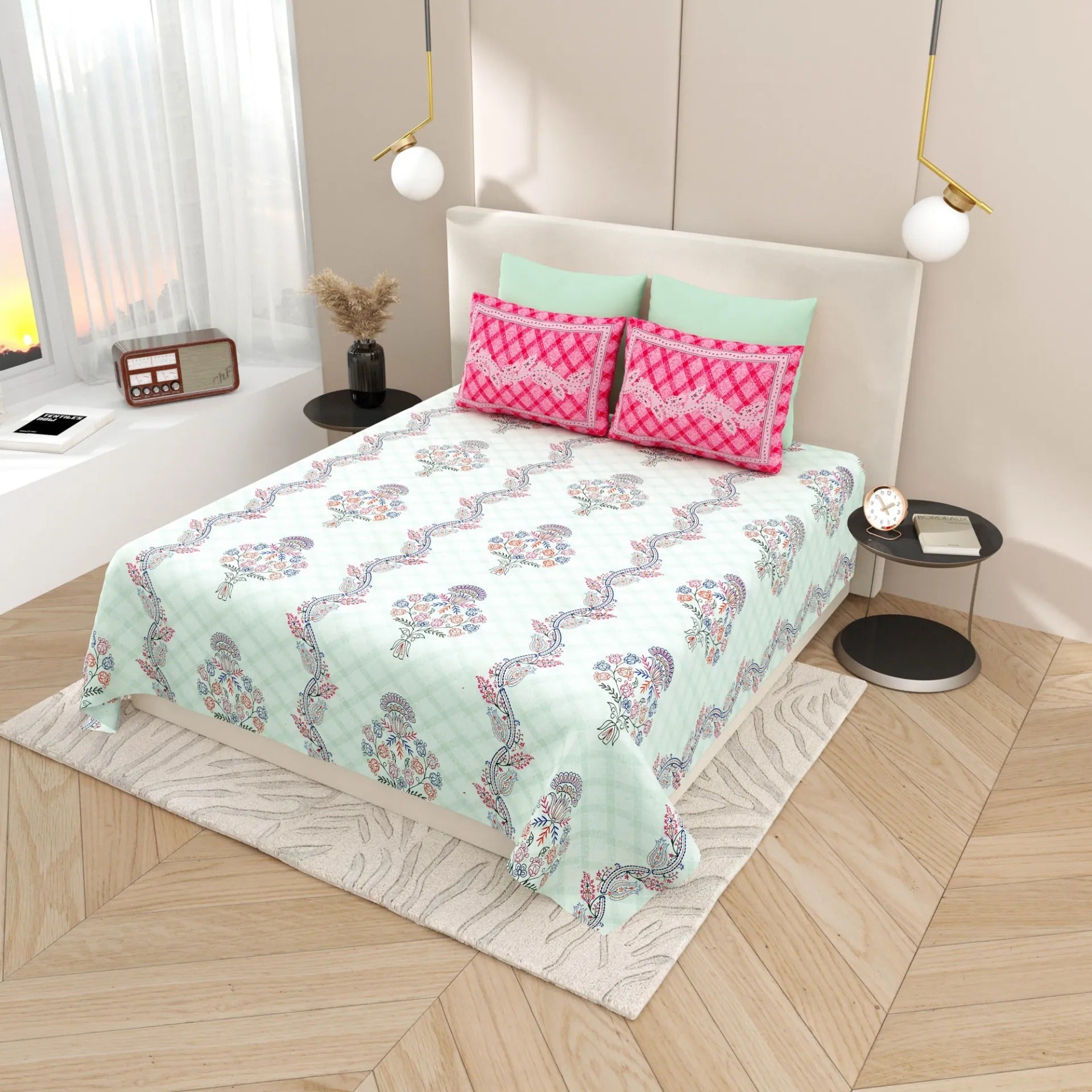 LIVING ROOTS 1 Super King Size Bedsheet with 2 Pillow Cover 104*104 inches (8.6*8.6 Feet) | Rich Fast Colour with No Colour Bleeding | Soft Skin Friendly (428-C)