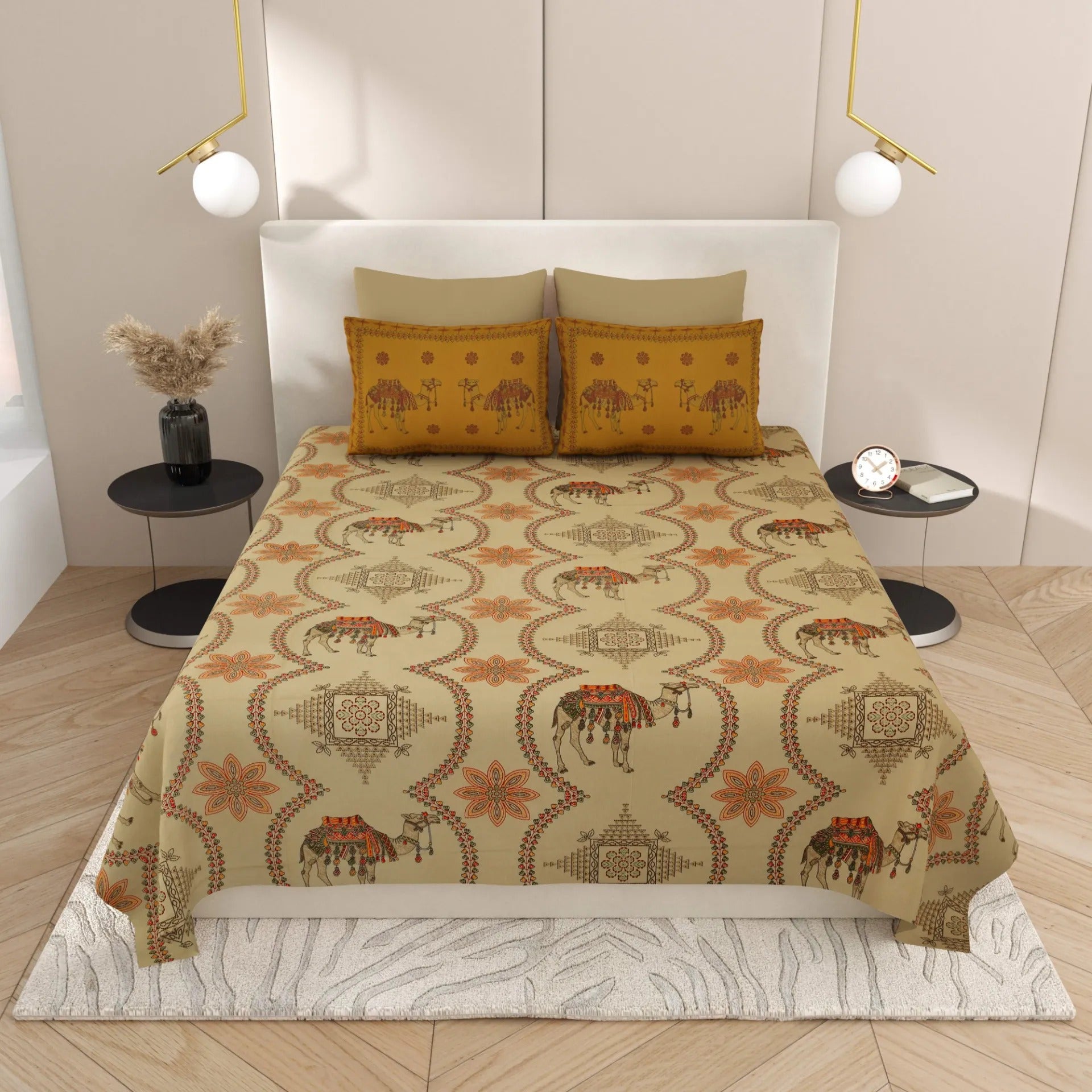 LIVING ROOTS Pure Cotton 1 Super King Size Bedsheet 104*104 inches (8.6*8.6 Feet) With 2 Pillow Cover | Rich Fast Colour with No Colour Bleeding | Soft Skin Friendly (429-C)