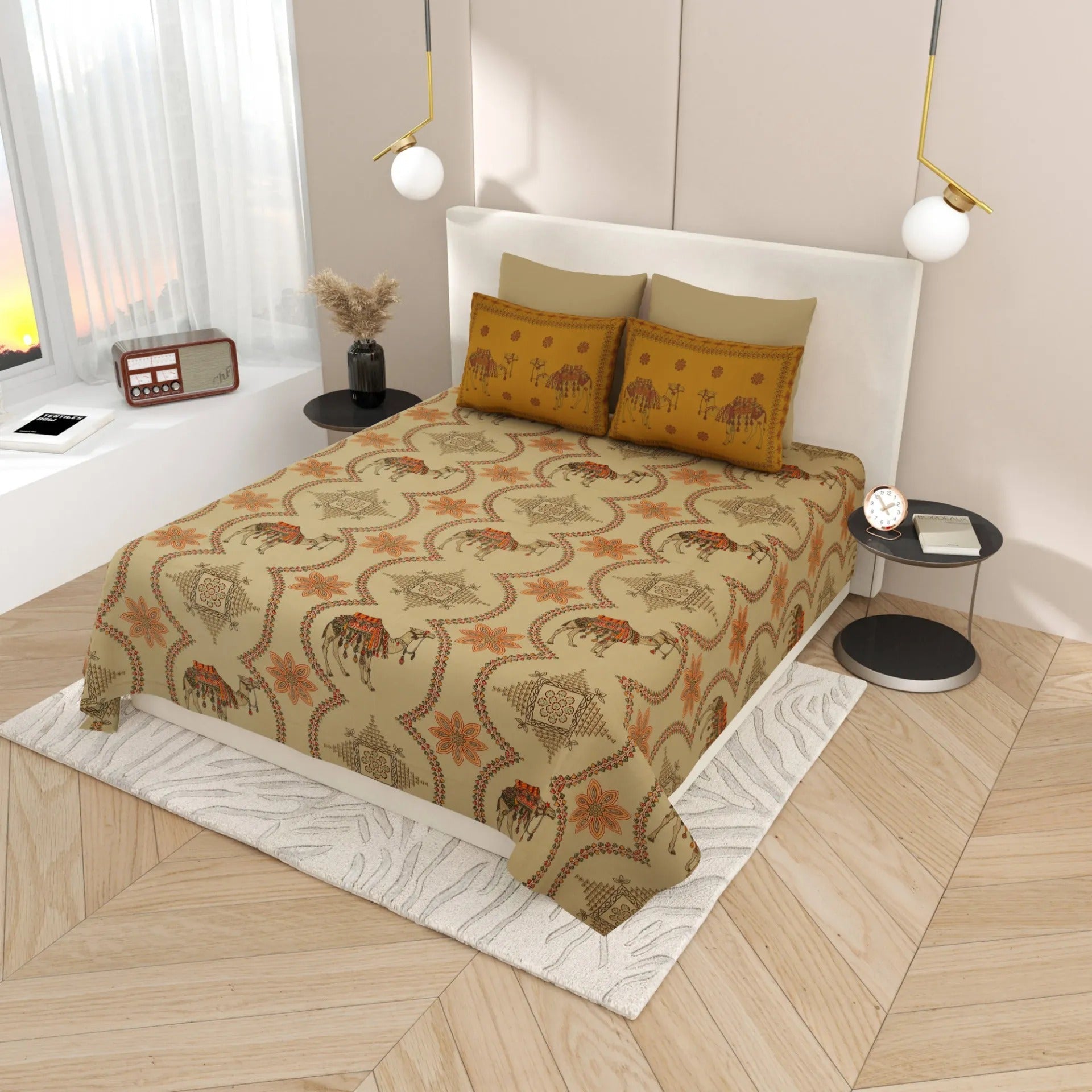 LIVING ROOTS Pure Cotton 1 Super King Size Bedsheet 104*104 inches (8.6*8.6 Feet) With 2 Pillow Cover | Rich Fast Colour with No Colour Bleeding | Soft Skin Friendly (429-C)