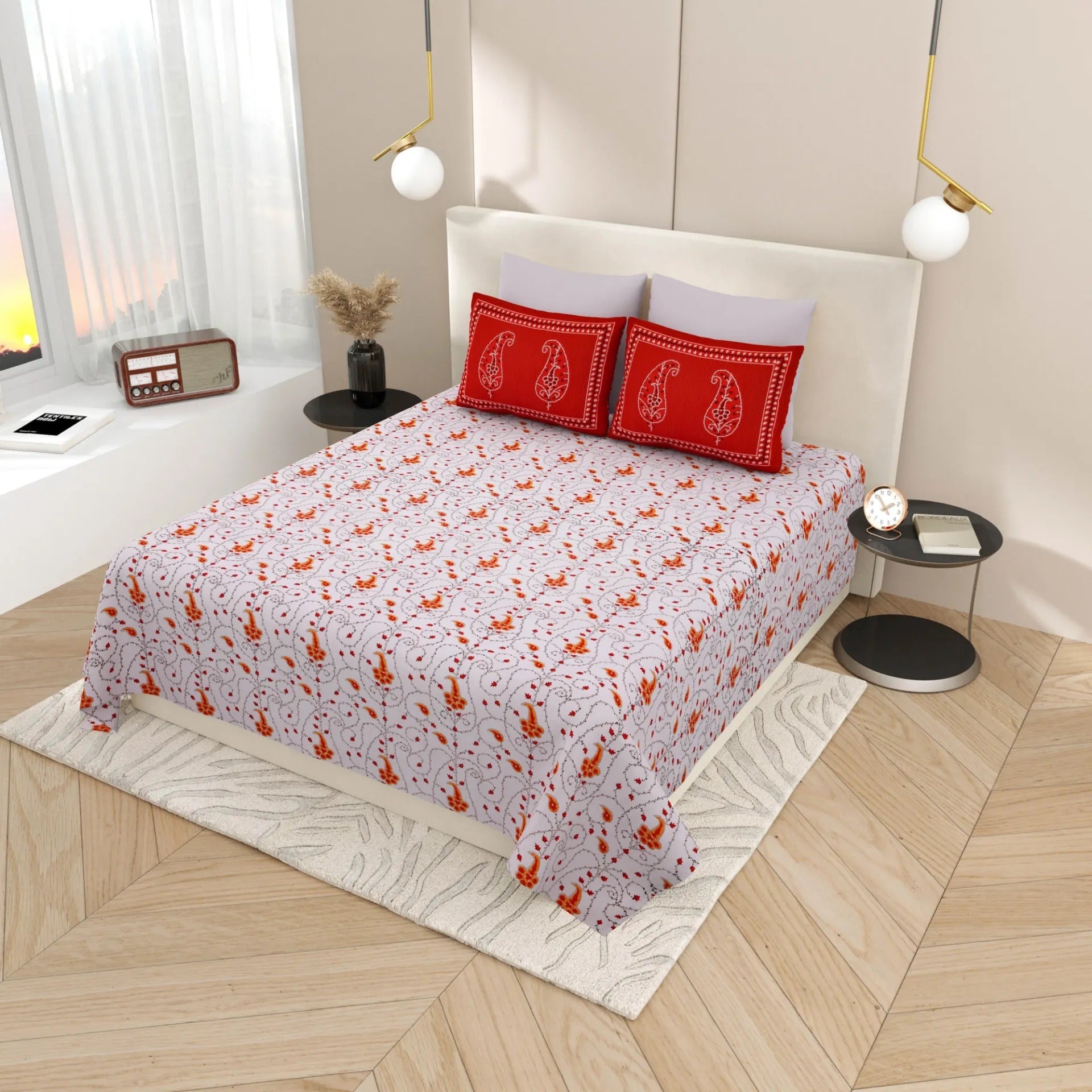 LIVING ROOTS 1 Super King Size Bedsheet with 2 Pillow Cover 104*104 inches (8.6*8.6 Feet) | Rich Fast Colour with No Colour Bleeding | Soft Skin Friendly (430-A)