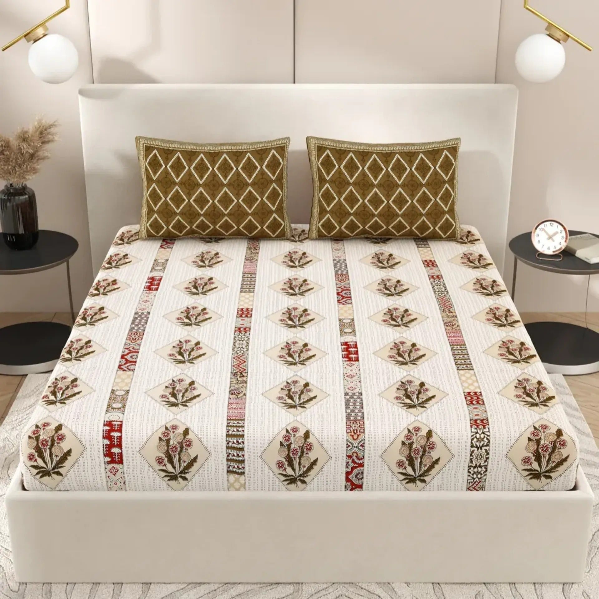 LIVING ROOTS 1 Super King Size Bedsheet with 2 Pillow Cover 104*104 inches (8.6*8.6 Feet) | | Rich Fast Colour with No Colour Bleeding | Soft Skin Friendly (432-A)