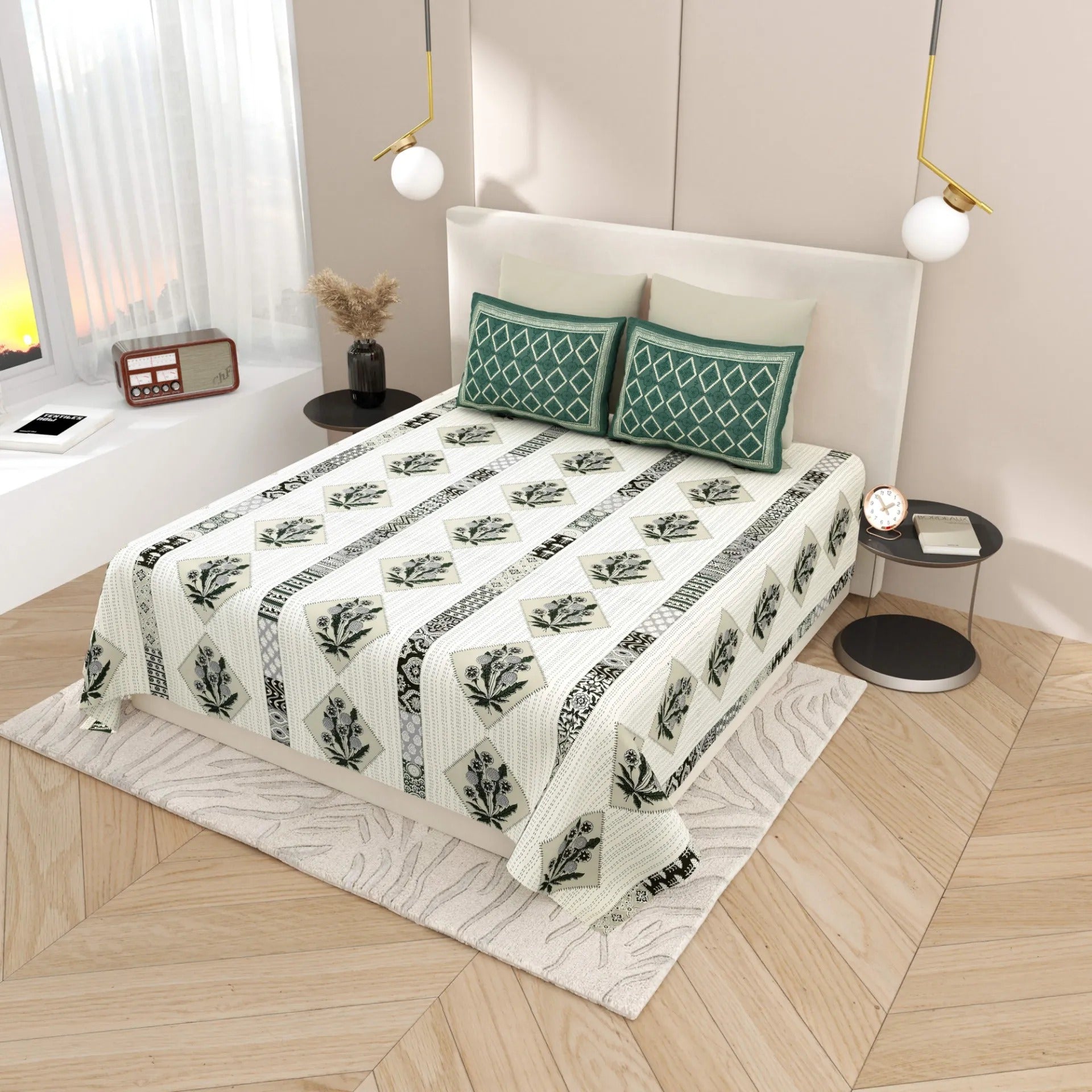 LIVING ROOTS 1 Super King Size Bedsheet with 2 Pillow Cover 104*104 inches (8.6*8.6 Feet) | | Rich Fast Colour with No Colour Bleeding | Soft Skin Friendly (432-B)