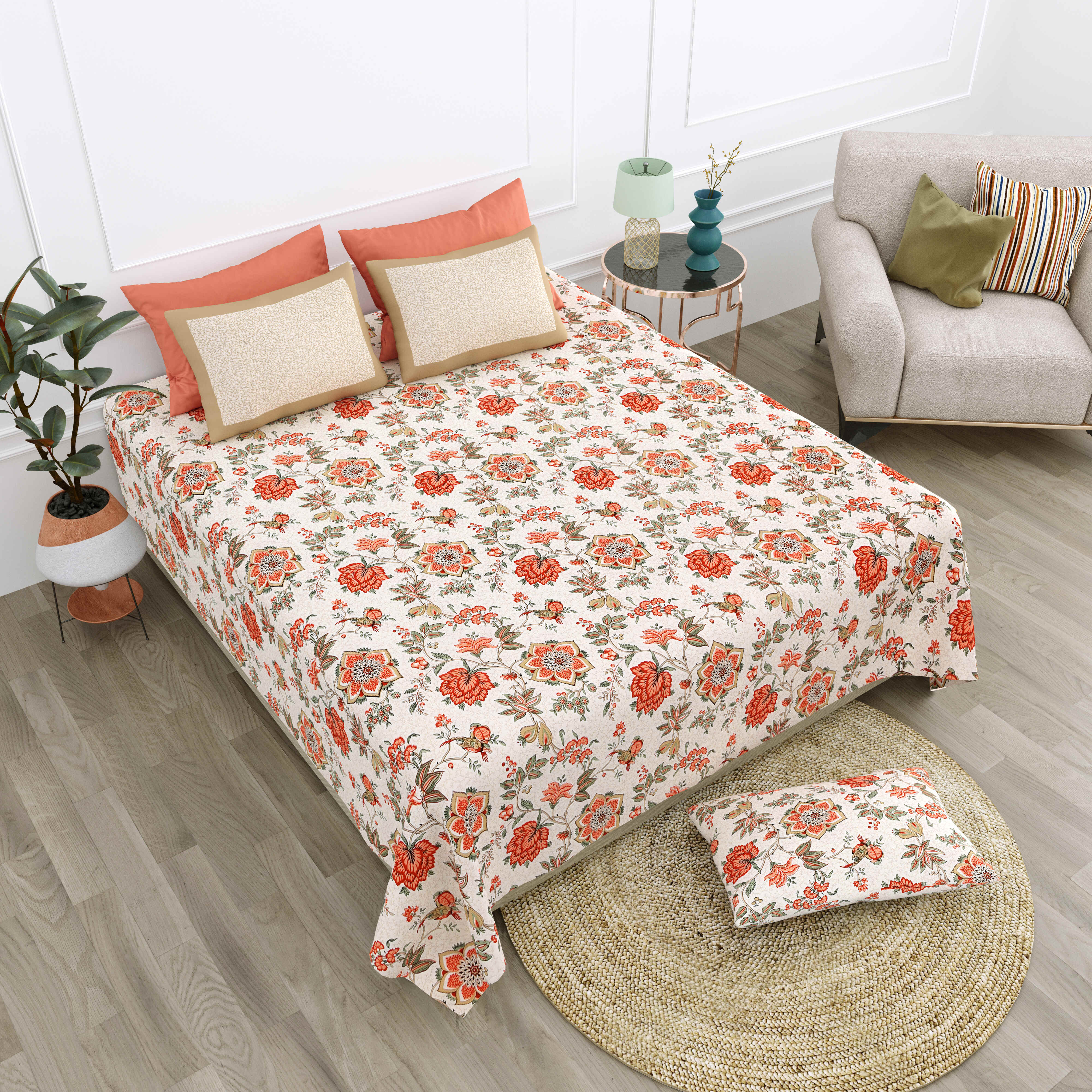 LIVING ROOTS 1 SUPER King Size Bedsheet 104*104 inches (8.6*8.6feet) with 2 Pillow Cover | Rich Fast Colour with No Colour Bleeding | Soft & Skin Friendly (444-C)